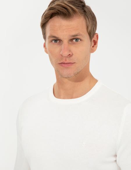 Ekru Slim Fit Bisiklet Yaka Basic Triko Kazak - 50257290011