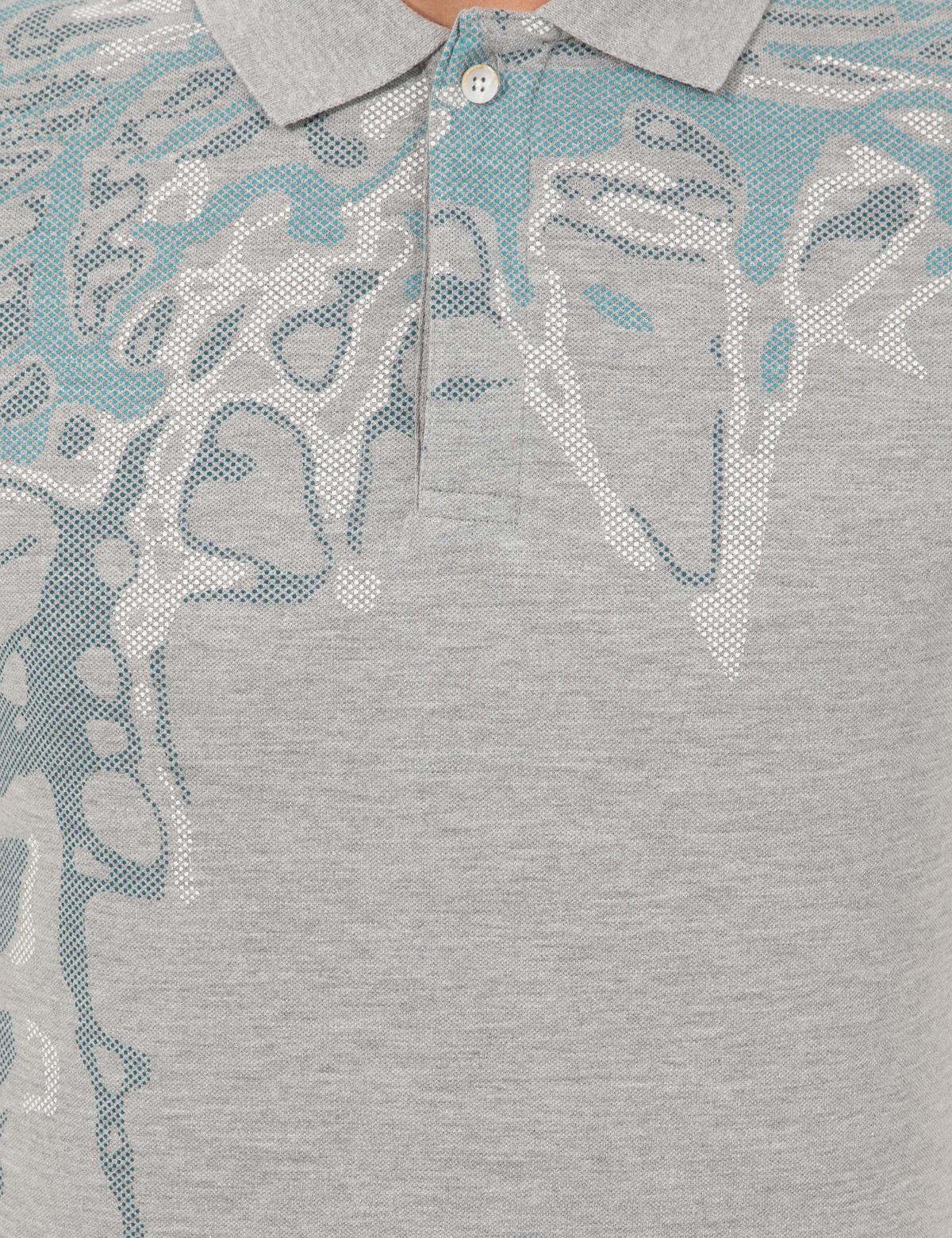 Gri Melanj Slim Fit Baskılı Polo Yaka Tişört - 50249840025