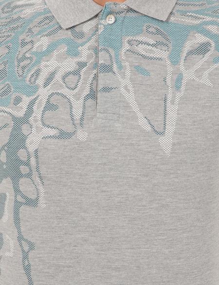 Gri Melanj Slim Fit Baskılı Polo Yaka Tişört - 50249840025