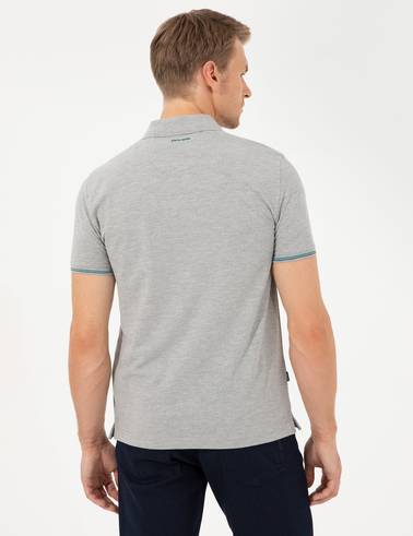 Gri Melanj Slim Fit Baskılı Polo Yaka Tişört