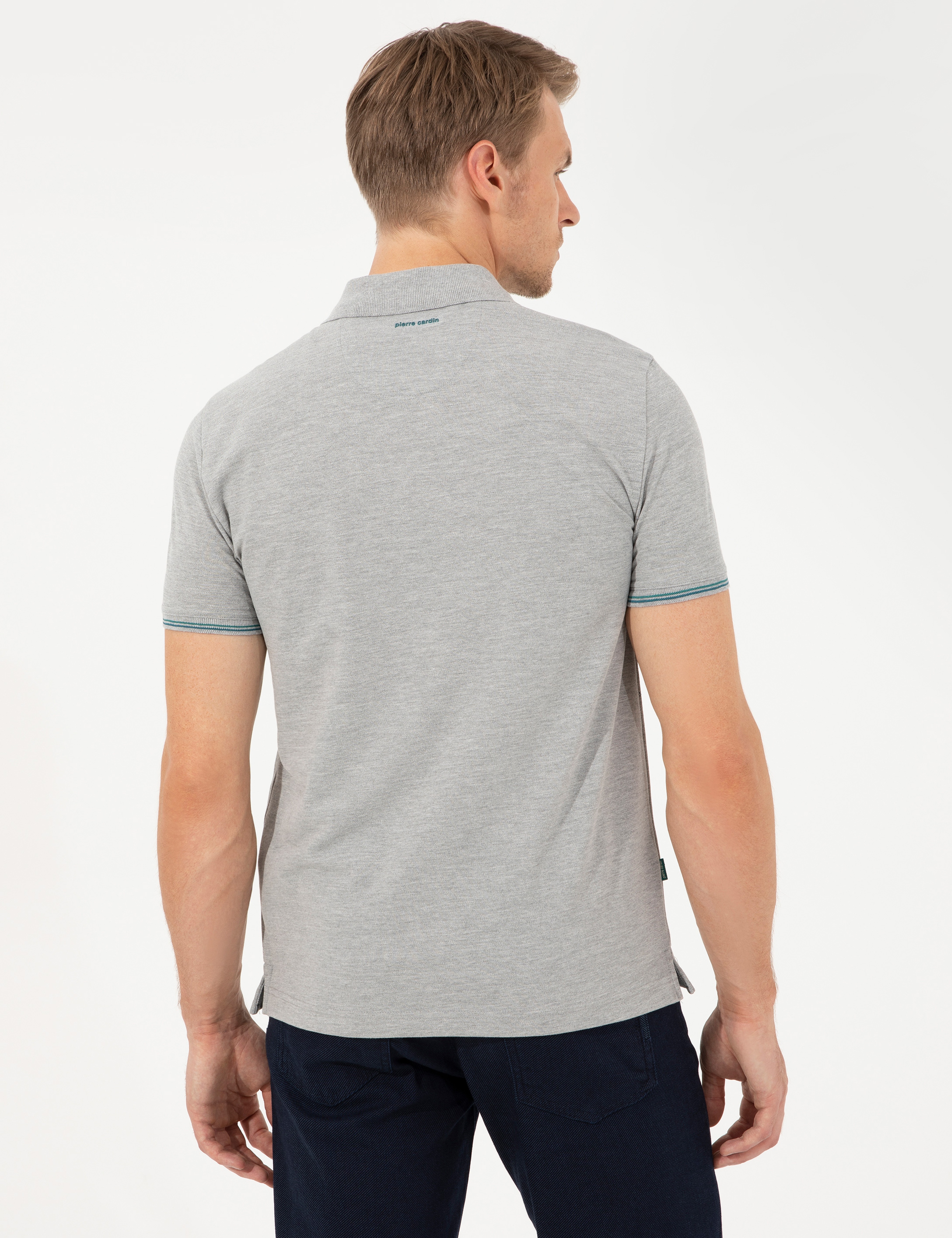 Gri Melanj Slim Fit Baskılı Polo Yaka Tişört - Image 5
