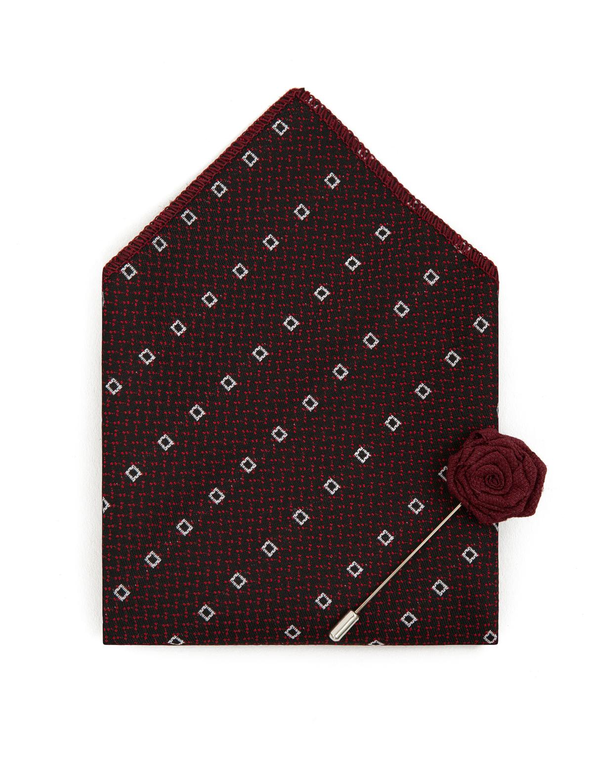 Bordo 3'lü Kravat Mendil Set - 50244736003