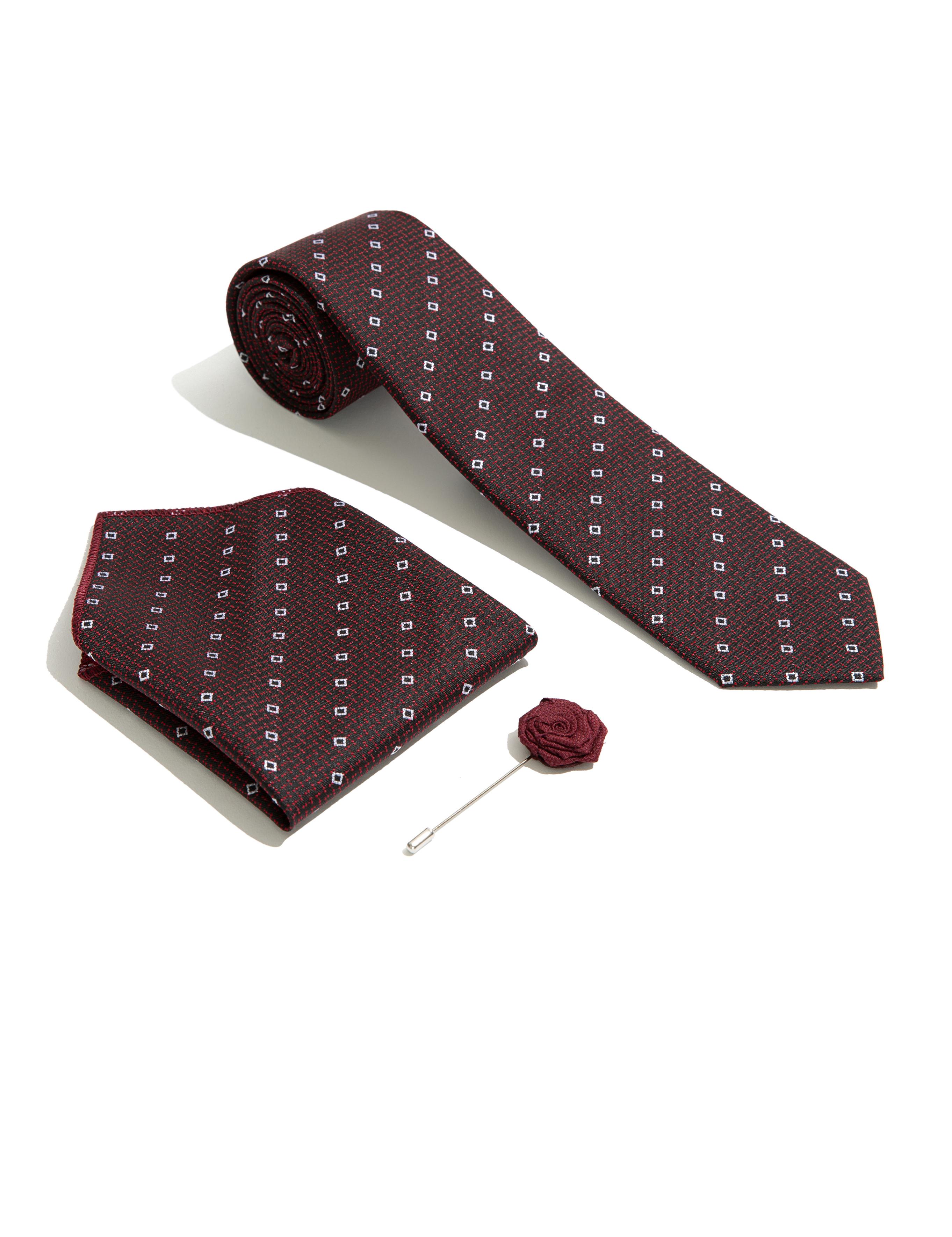 Bordo 3'lü Kravat Mendil Set