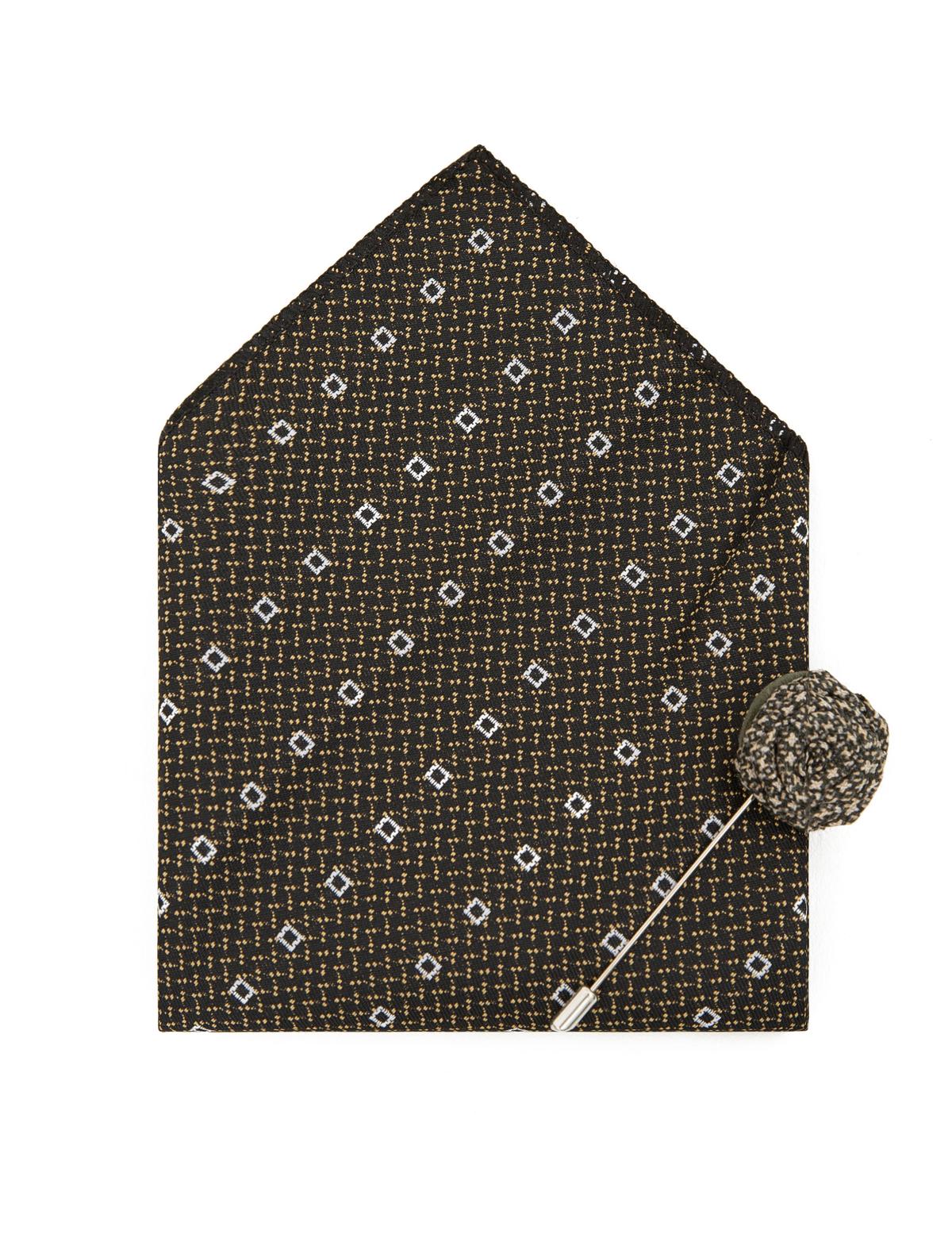 Kahverengi 3'lü Kravat-Mendil-Kravat İğnesi Set - 50244736002