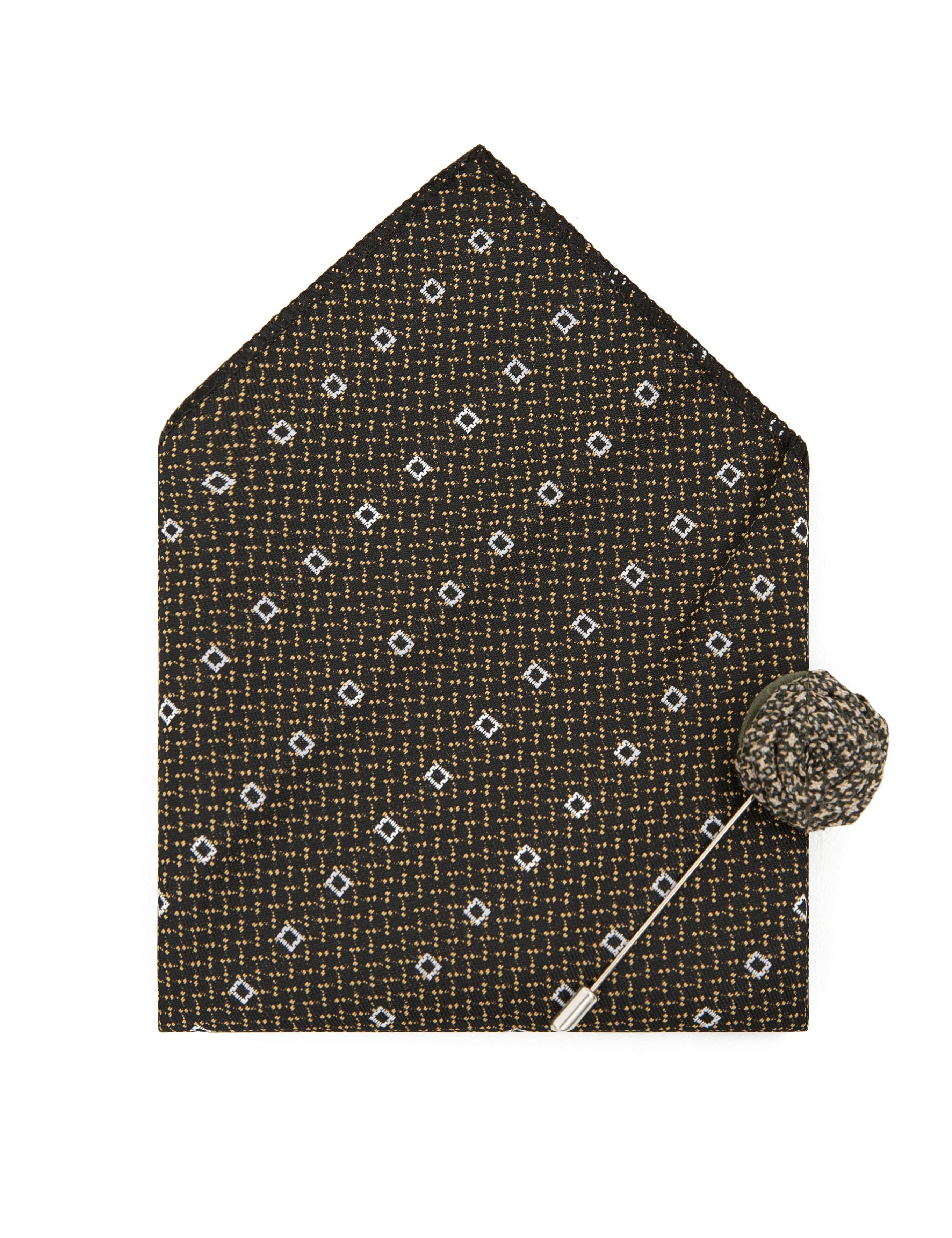 Kahverengi 3'lü Kravat-Mendil-Kravat İğnesi Set