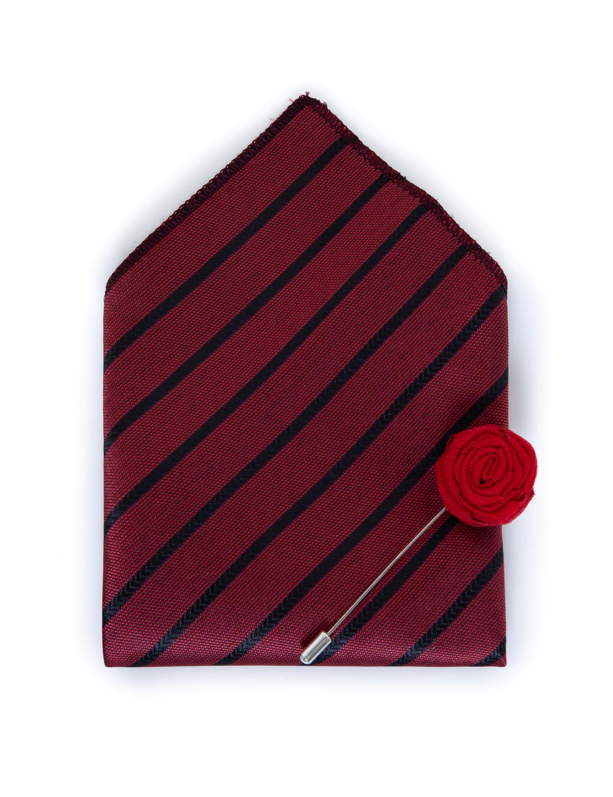 Kırmızı 3'lü Kravat Mendil Set - 50252880003