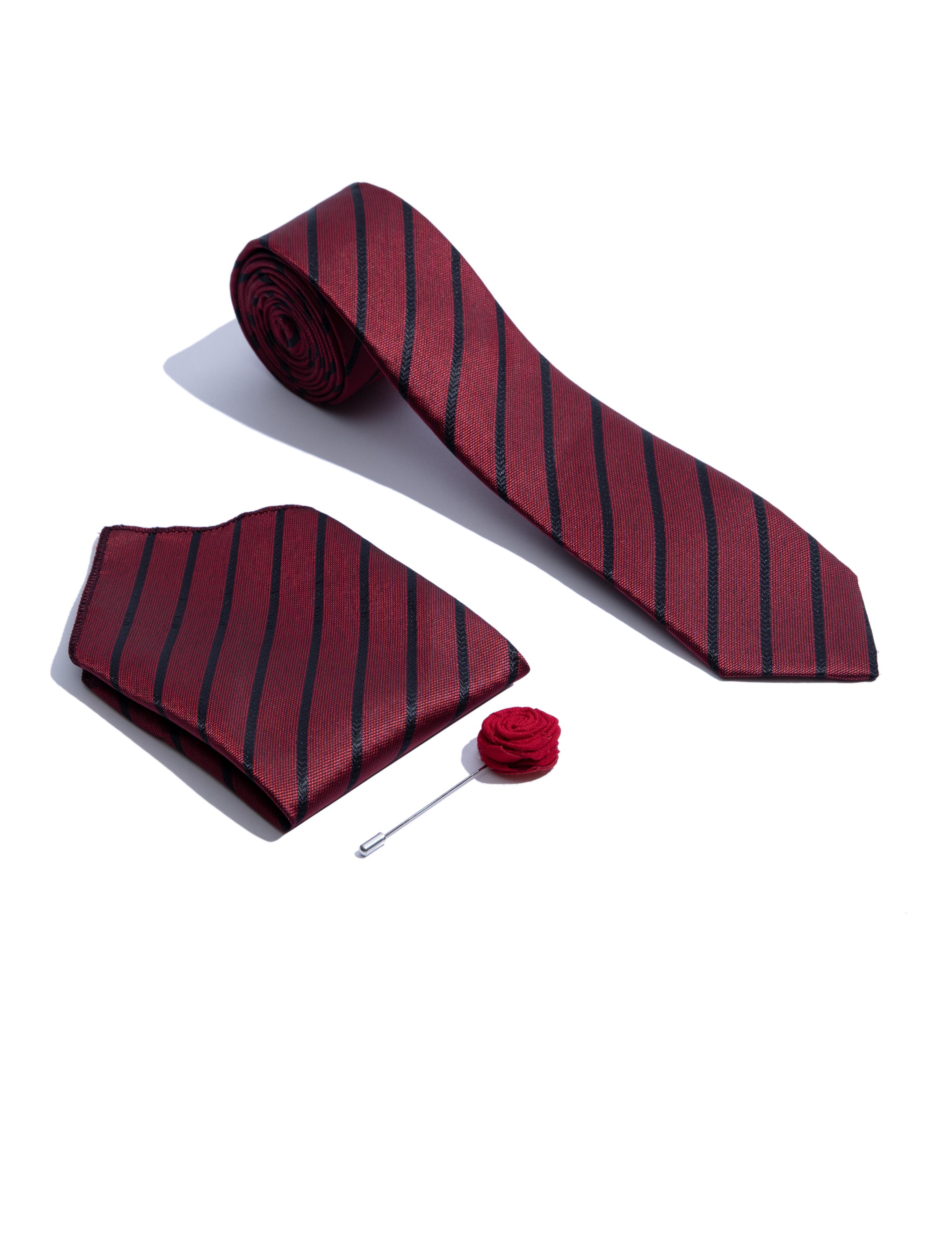 Kırmızı 3'lü Kravat Mendil Set