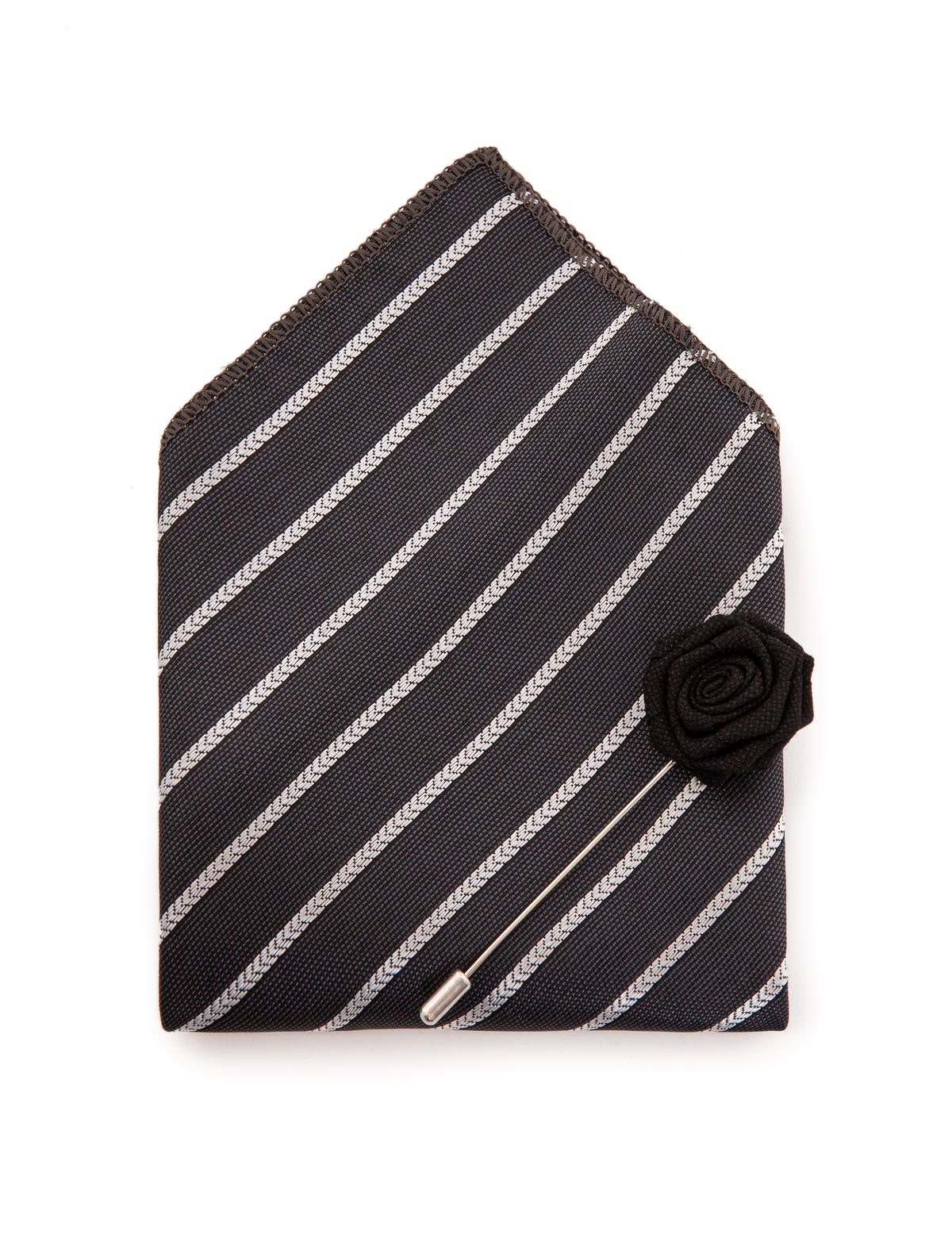 Siyah 3'lü Kravat-Mendil-Kravat İğnesi Set - 50252880001