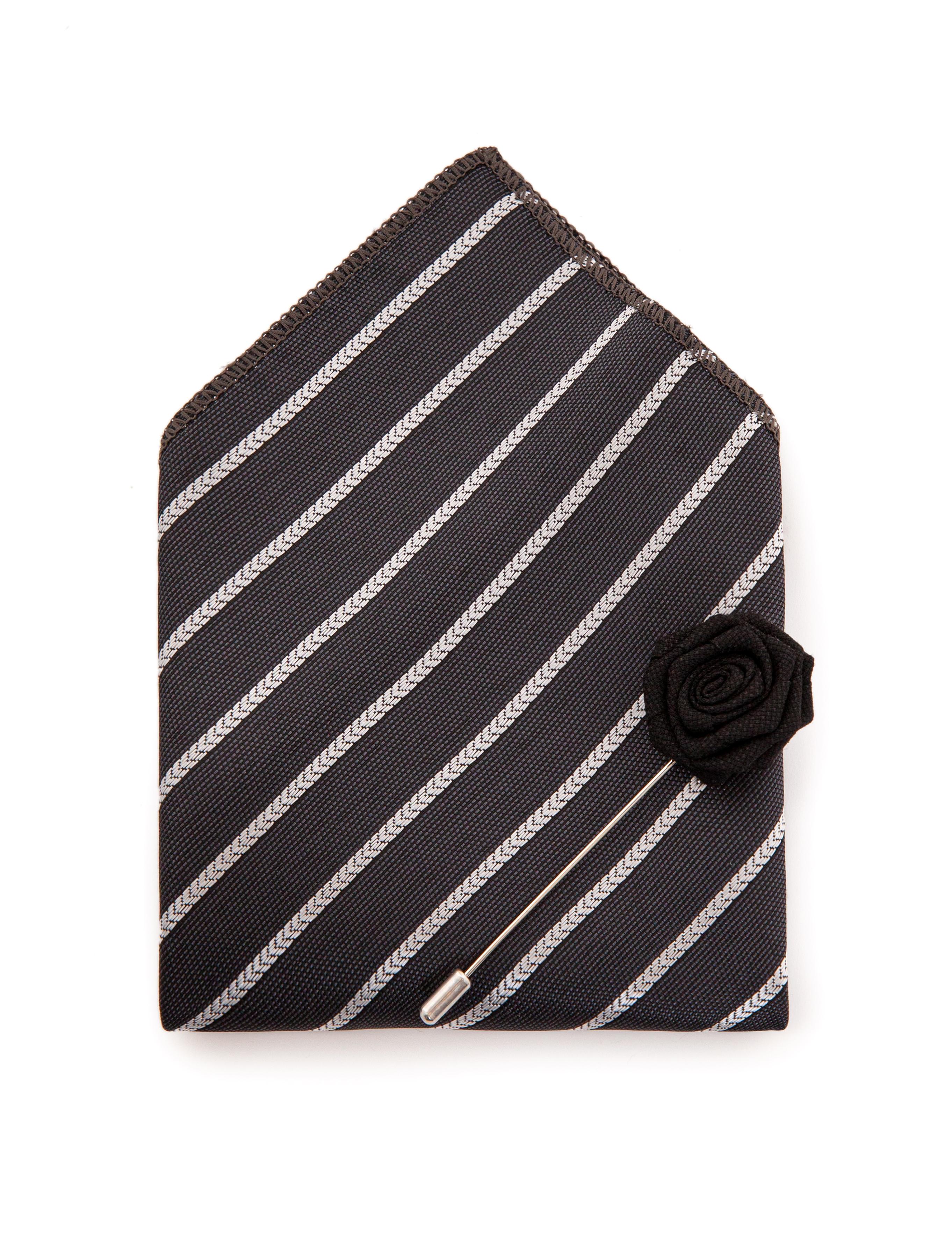 Siyah 3'lü Kravat-Mendil-Kravat İğnesi Set