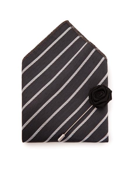 Siyah 3'lü Kravat-Mendil-Kravat İğnesi Set - 50252880001