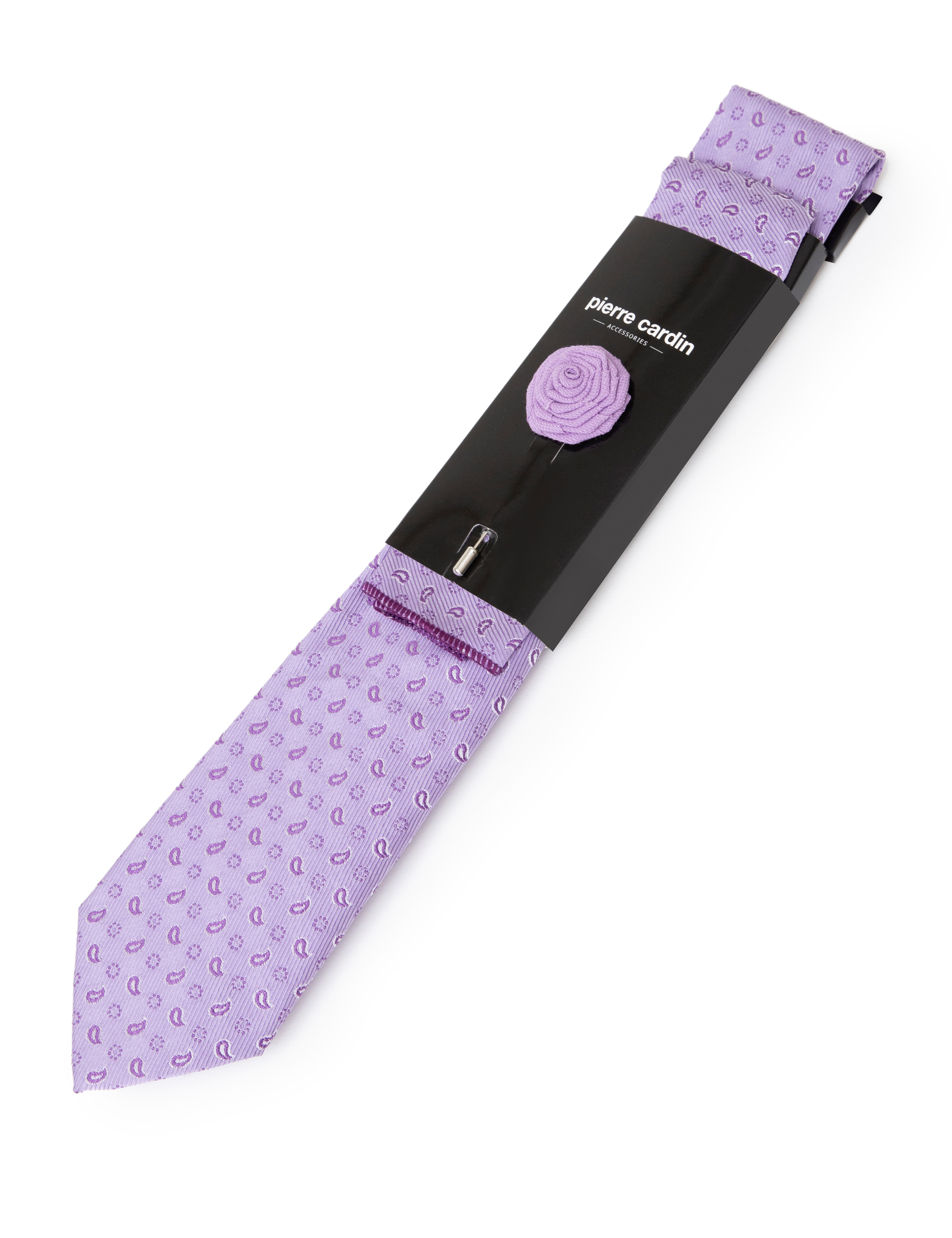 Mor 3'lü Kravat Mendil Set
