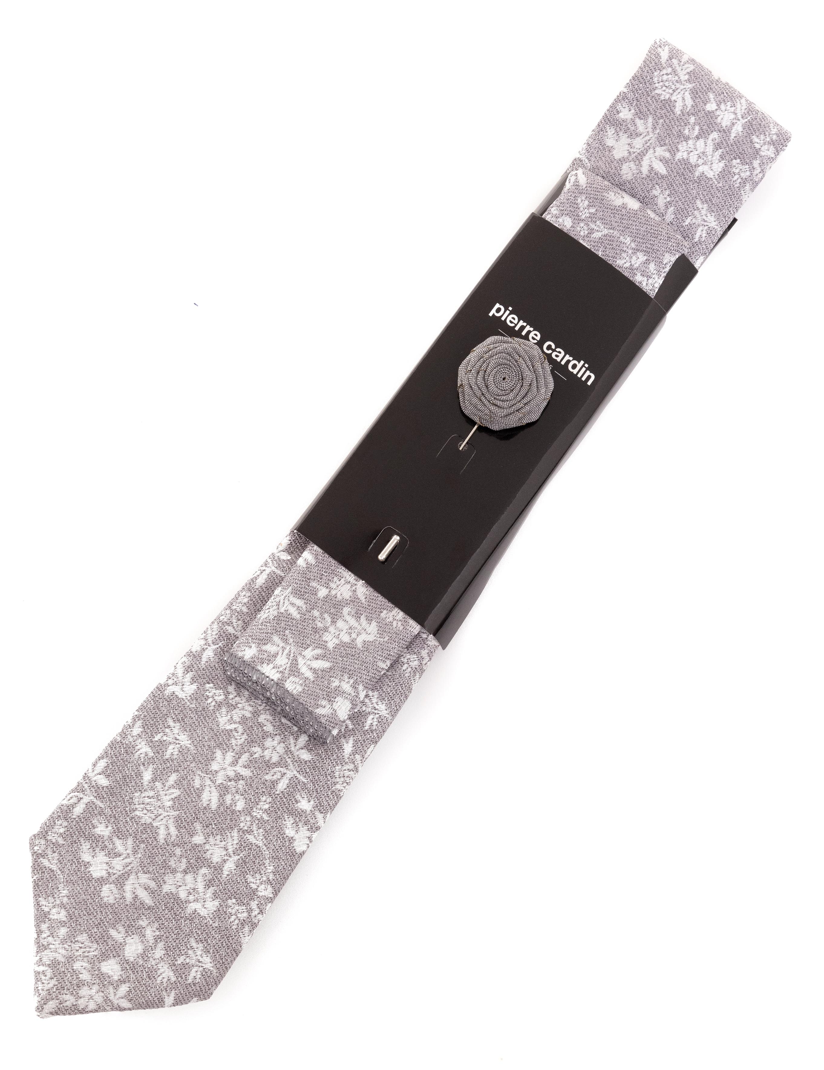 Gri 3'lü Kravat Mendil Set