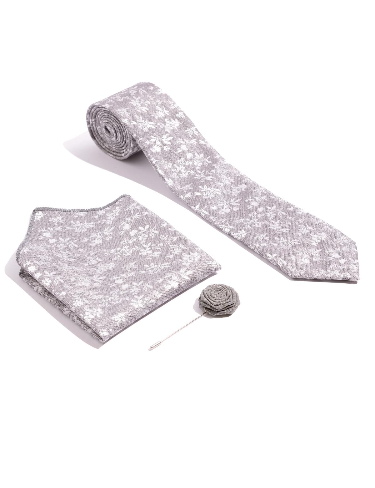 Gri 3'lü Kravat Mendil Set