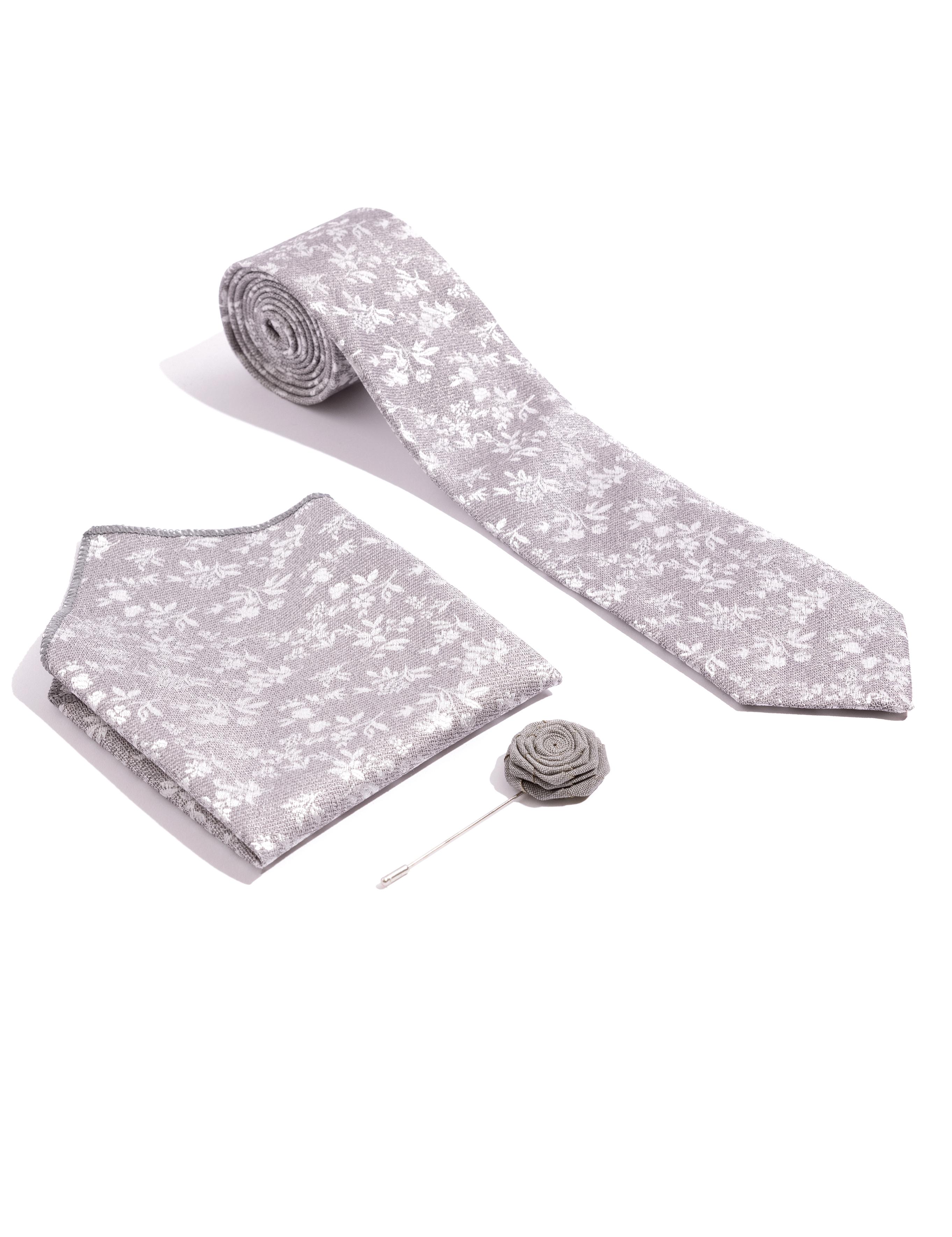 Gri 3'lü Kravat Mendil Set