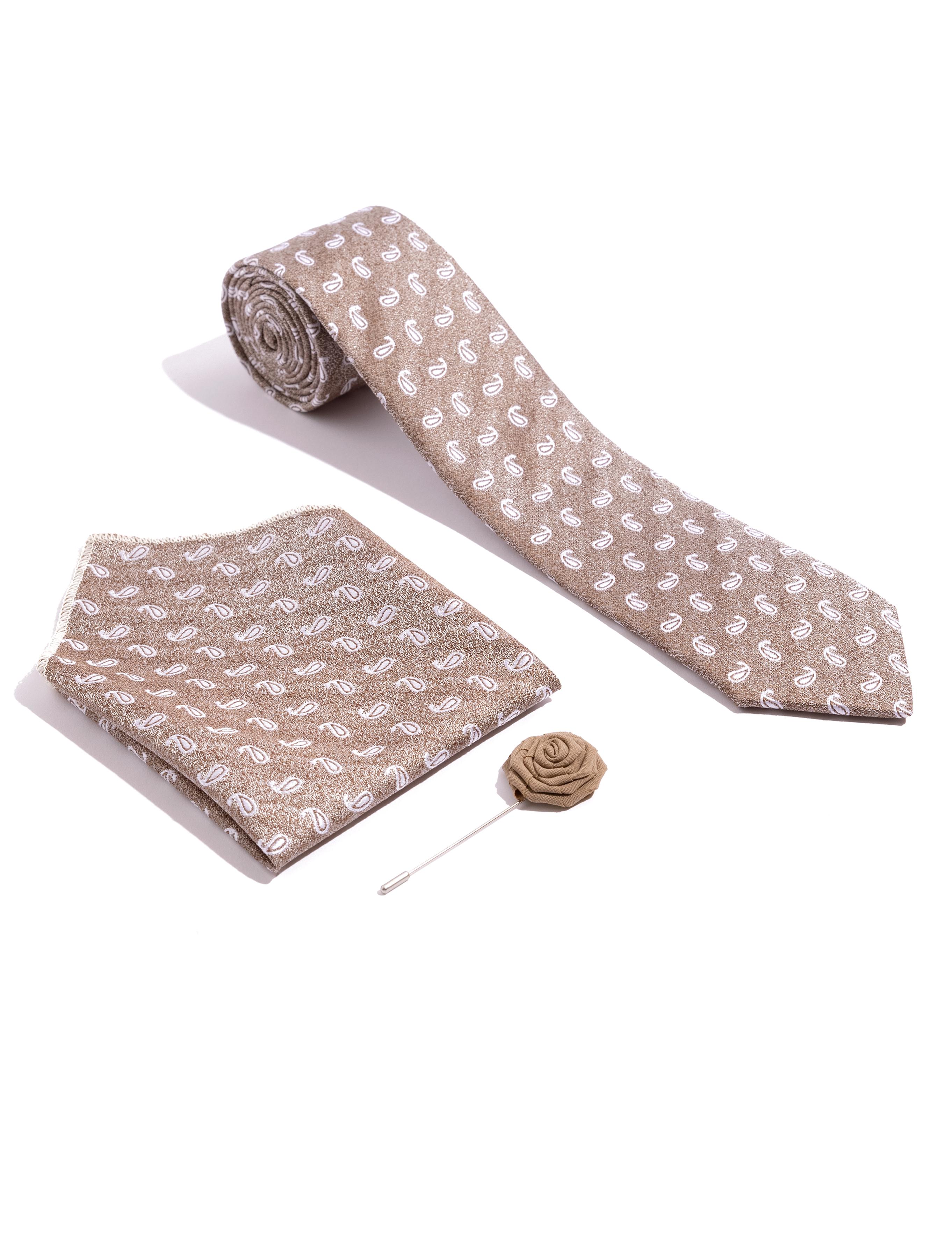 Kahverengi 3'lü Kravat Mendil Set