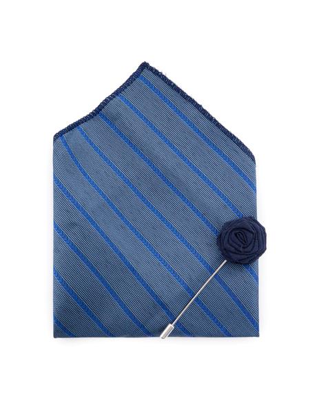 Mavi 3'lü Kravat-Mendil-Kravat İğnesi Set - 50252880002