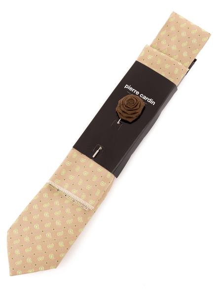 Sarı 3'lü Kravat-Mendil-Kravat İğnesi Set - 50258888002