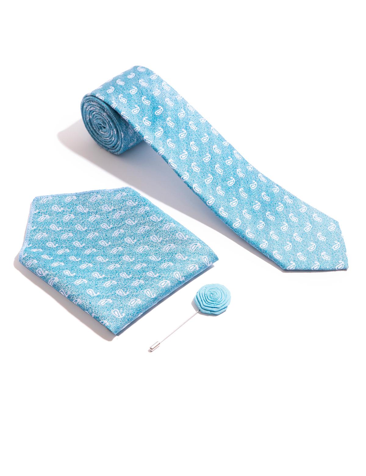Mavi 3'lü Kravat-Mendil-Kravat İğnesi Set