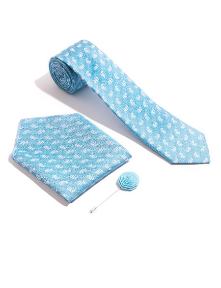 Mavi 3'lü Kravat-Mendil-Kravat İğnesi Set - 50258889001
