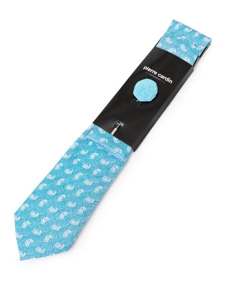 Mavi 3'lü Kravat-Mendil-Kravat İğnesi Set - 50258889001