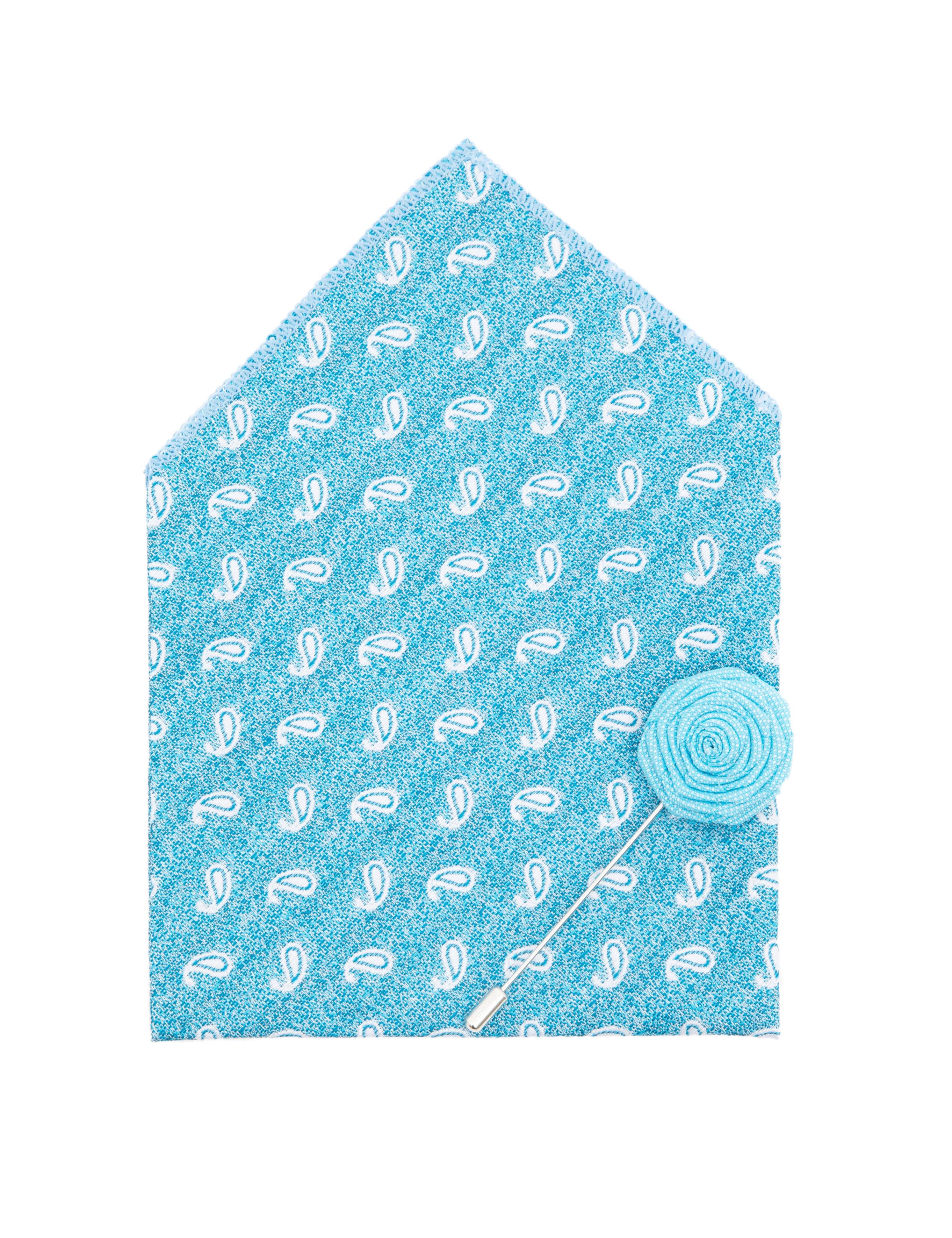 Mavi 3'lü Kravat-Mendil-Kravat İğnesi Set