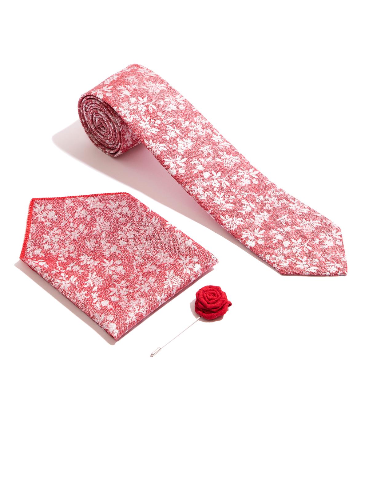 Bordo 3'lü Kravat-Mendil-Kravat İğnesi Set