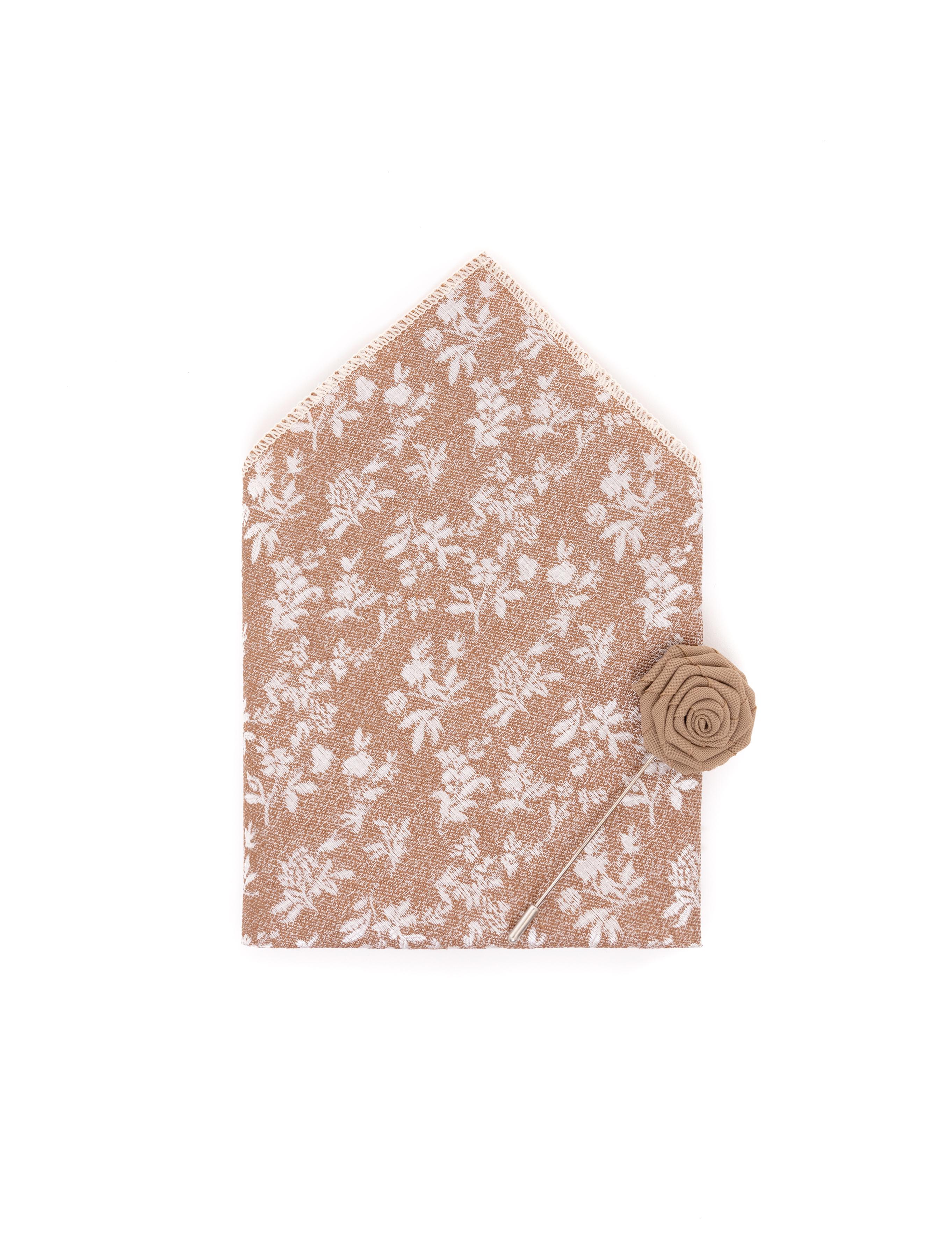 Kahverengi 3'lü Kravat-Mendil-Kravat İğnesi Set