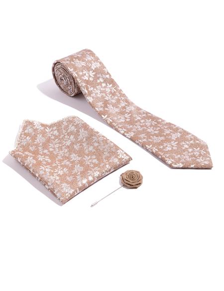 Kahverengi 3'lü Kravat-Mendil-Kravat İğnesi Set - 50258884002