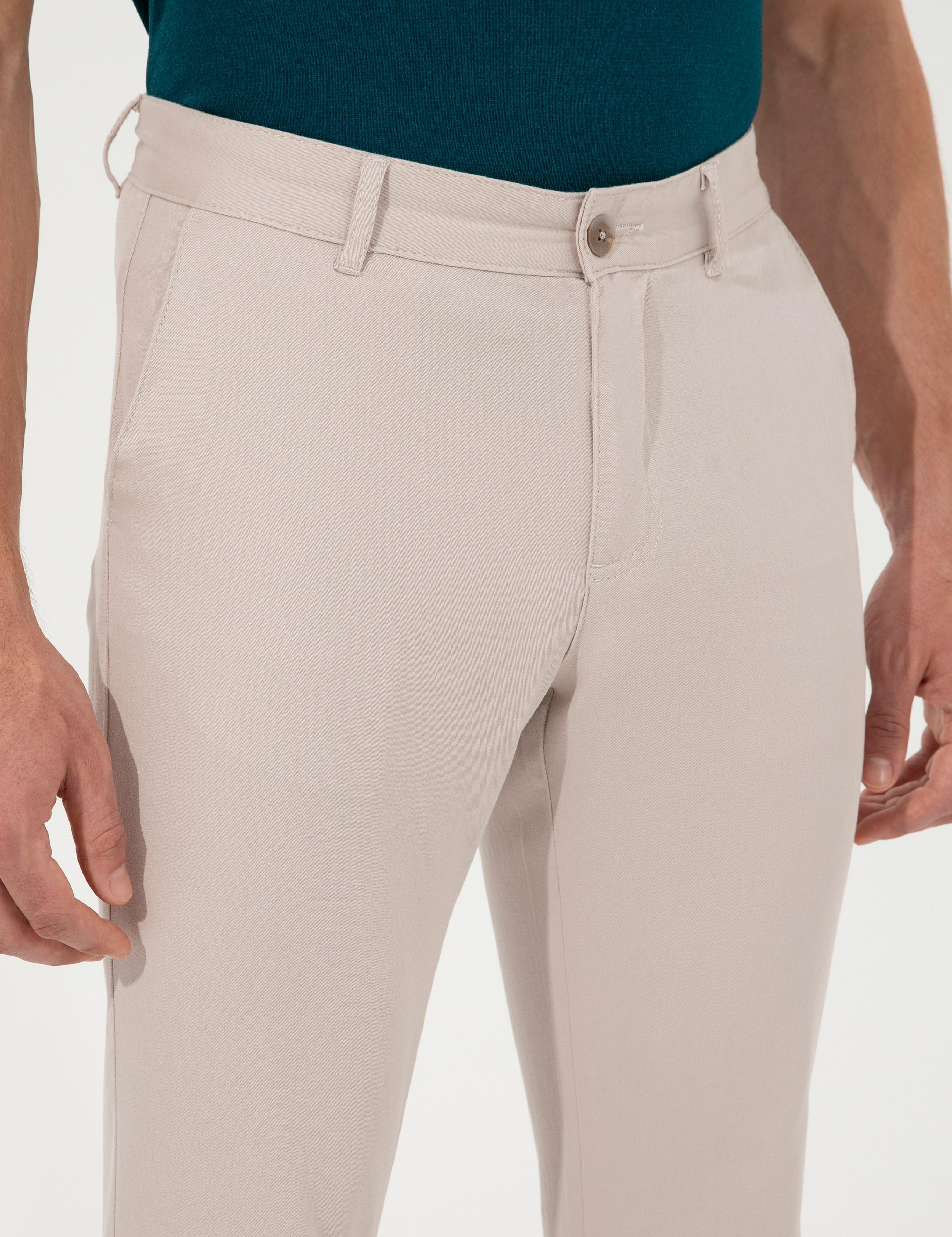 Bej Slim Fit Kanvas Pantolon