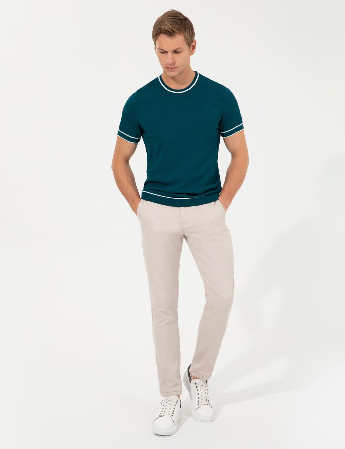 Bej Slim Fit Kanvas Pantolon