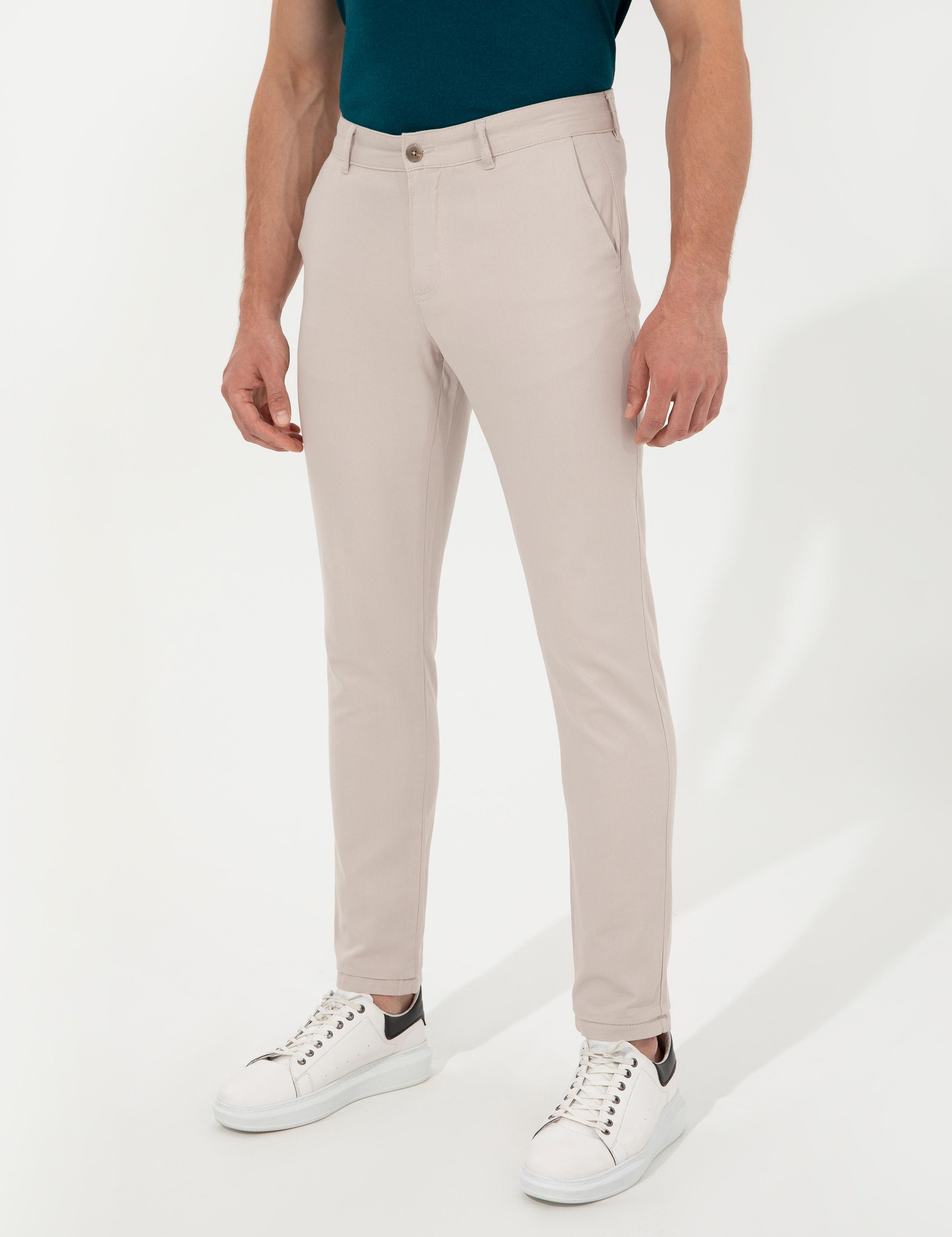 Bej Slim Fit Kanvas Pantolon