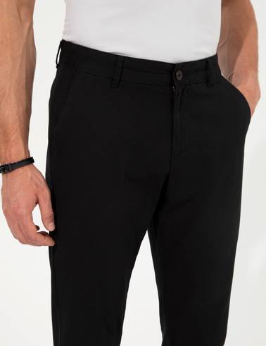 Siyah Slim Fit Kanvas Pantolon