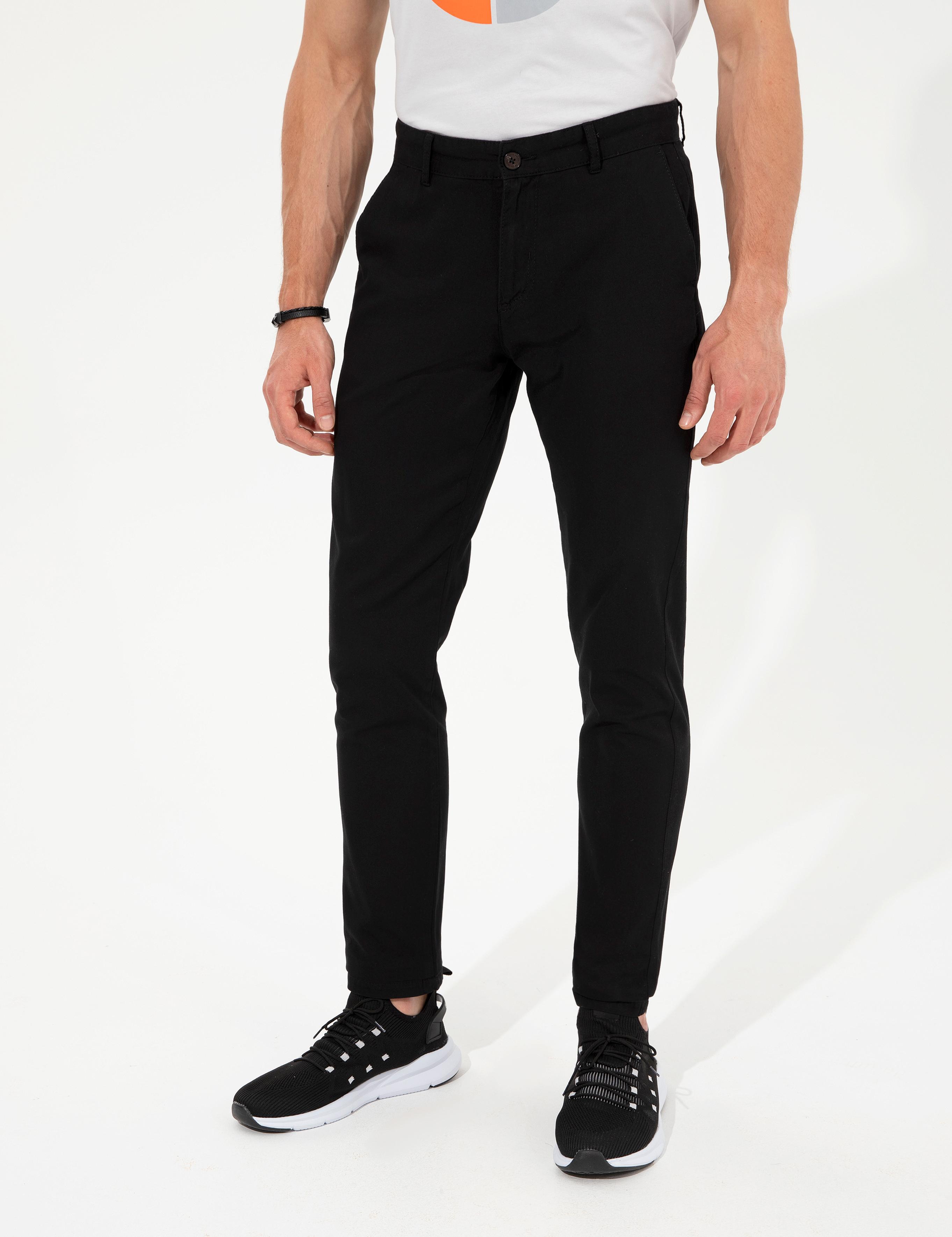 Siyah Slim Fit Kanvas Pantolon