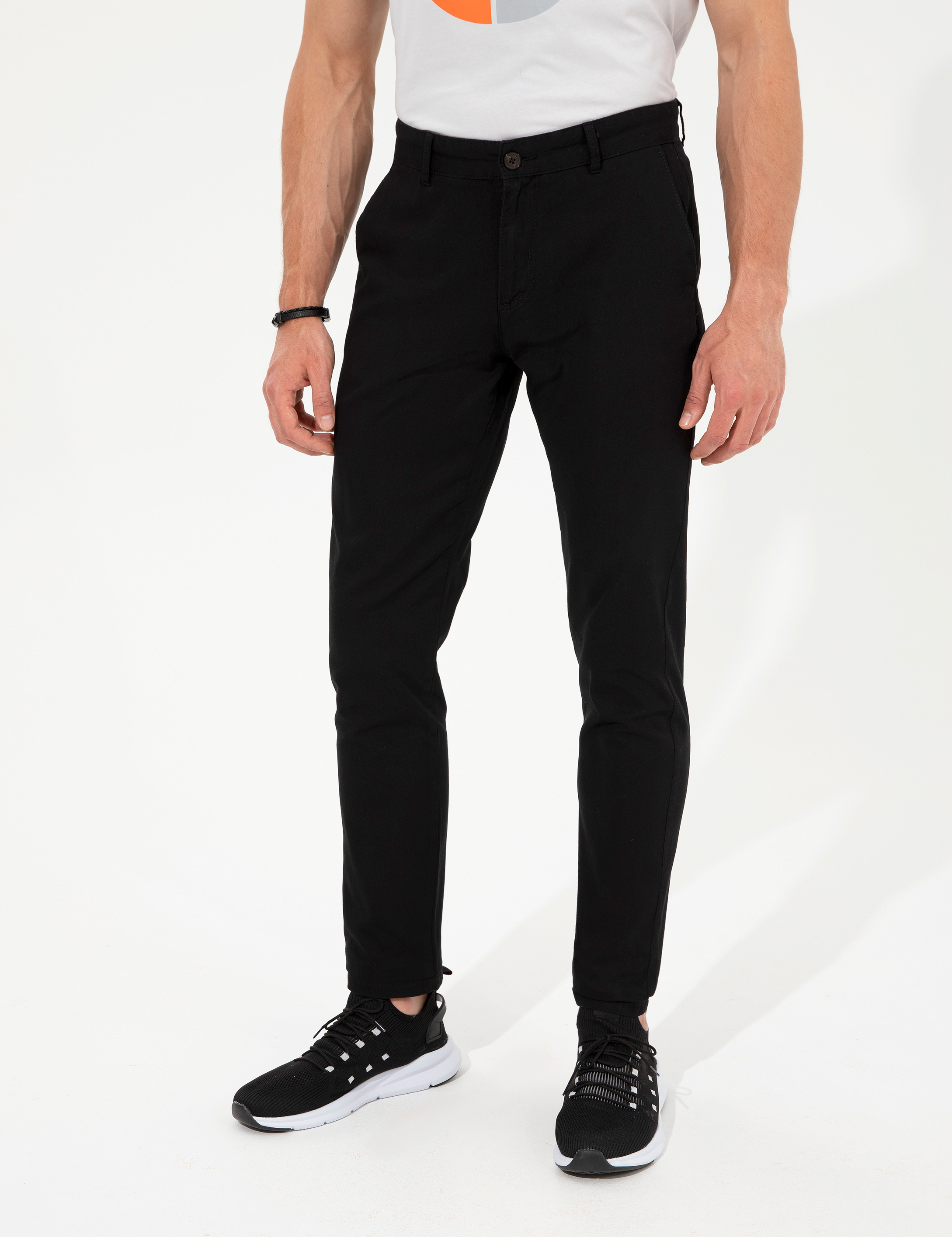 Siyah Slim Fit Kanvas Pantolon - Image 2