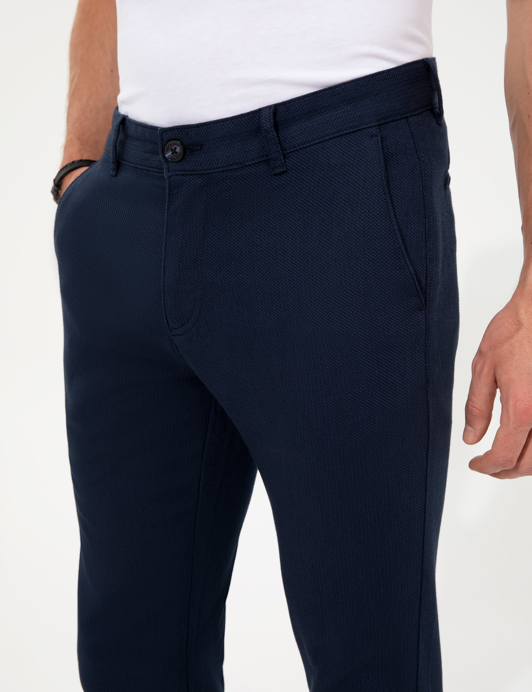 Lacivert Slim Fit Kanvas Pantolon