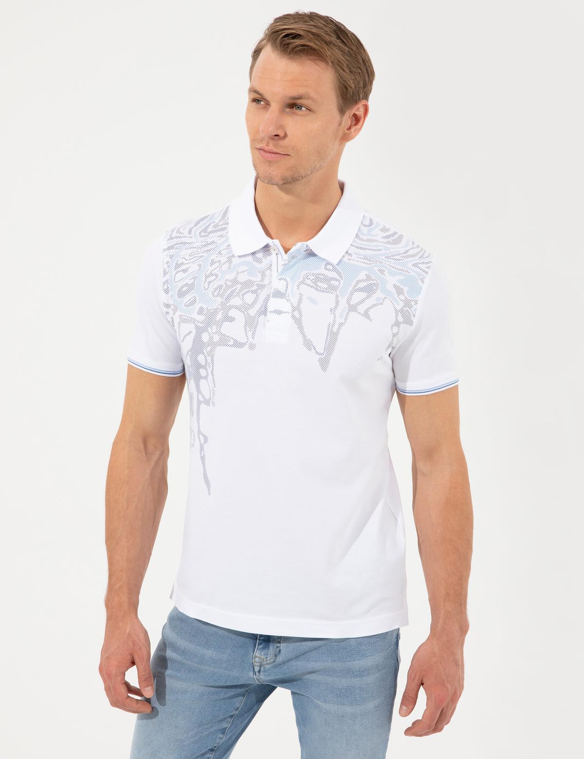 Beyaz Slim Fit Baskılı Polo Yaka Tişört - 50249840005