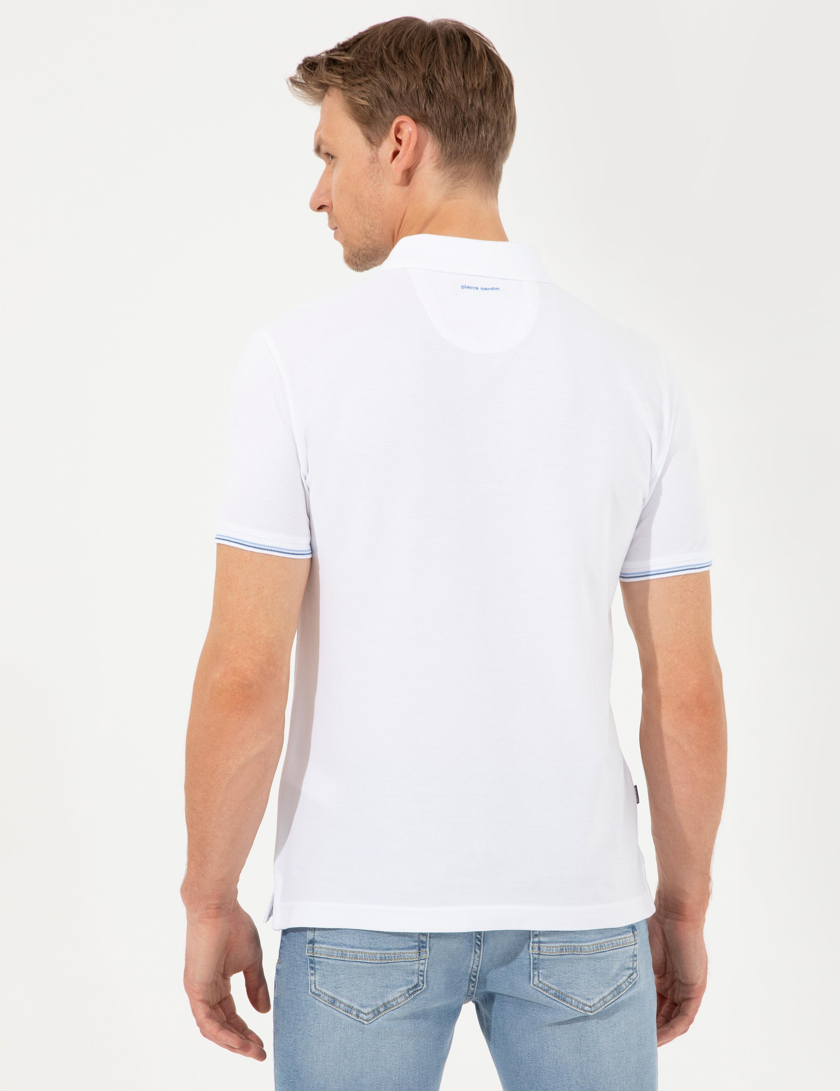 Beyaz Slim Fit Baskılı Polo Yaka Tişört