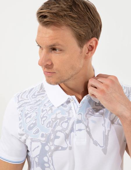 Beyaz Slim Fit Baskılı Polo Yaka Tişört - 50249840005