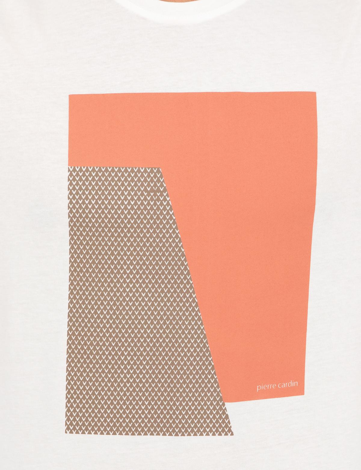 Ecru Slim Fit Baskılı Bisiklet Yaka Tişört - 50249867007