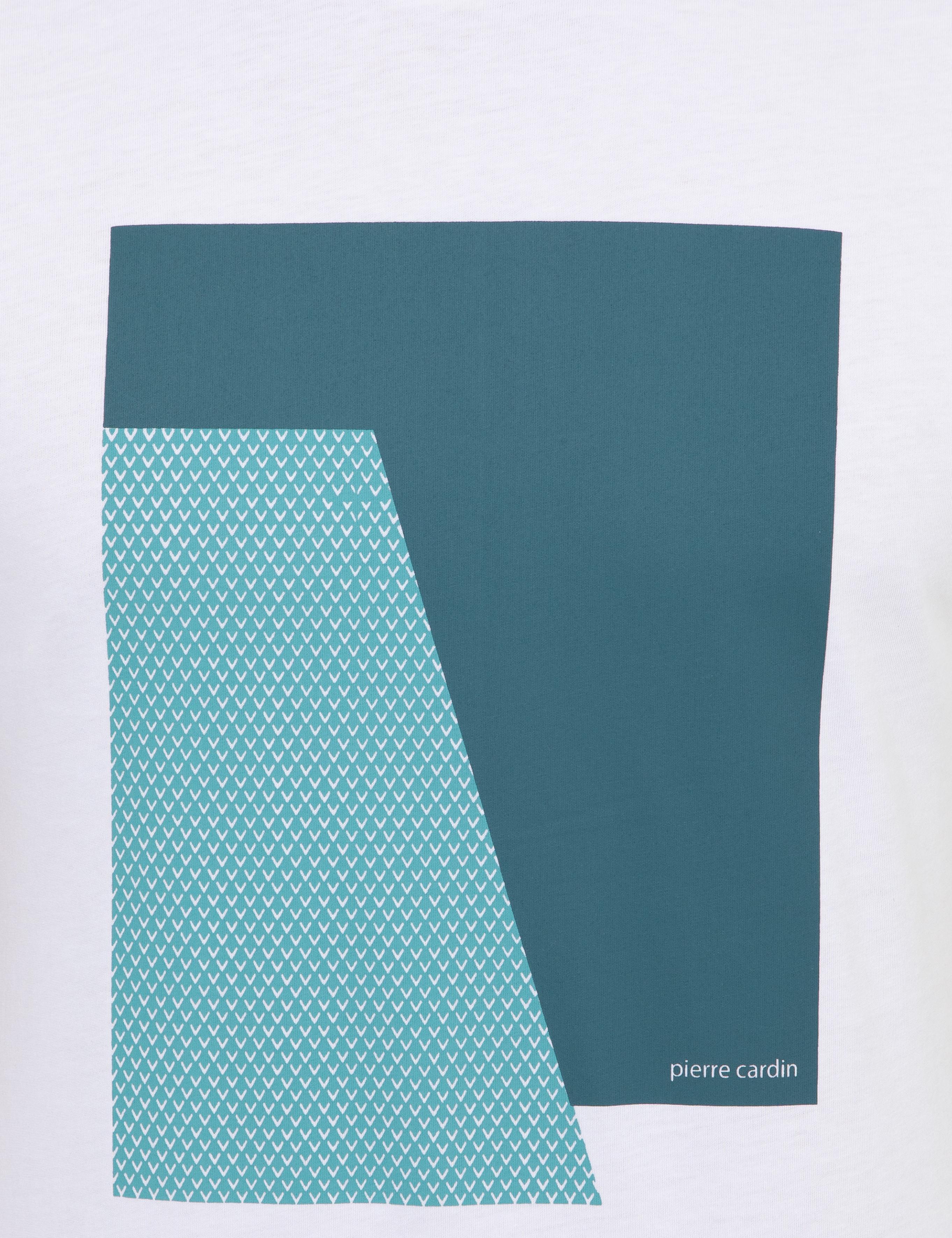 Beyaz Slim Fit Baskılı Bisiklet Yaka Tişört