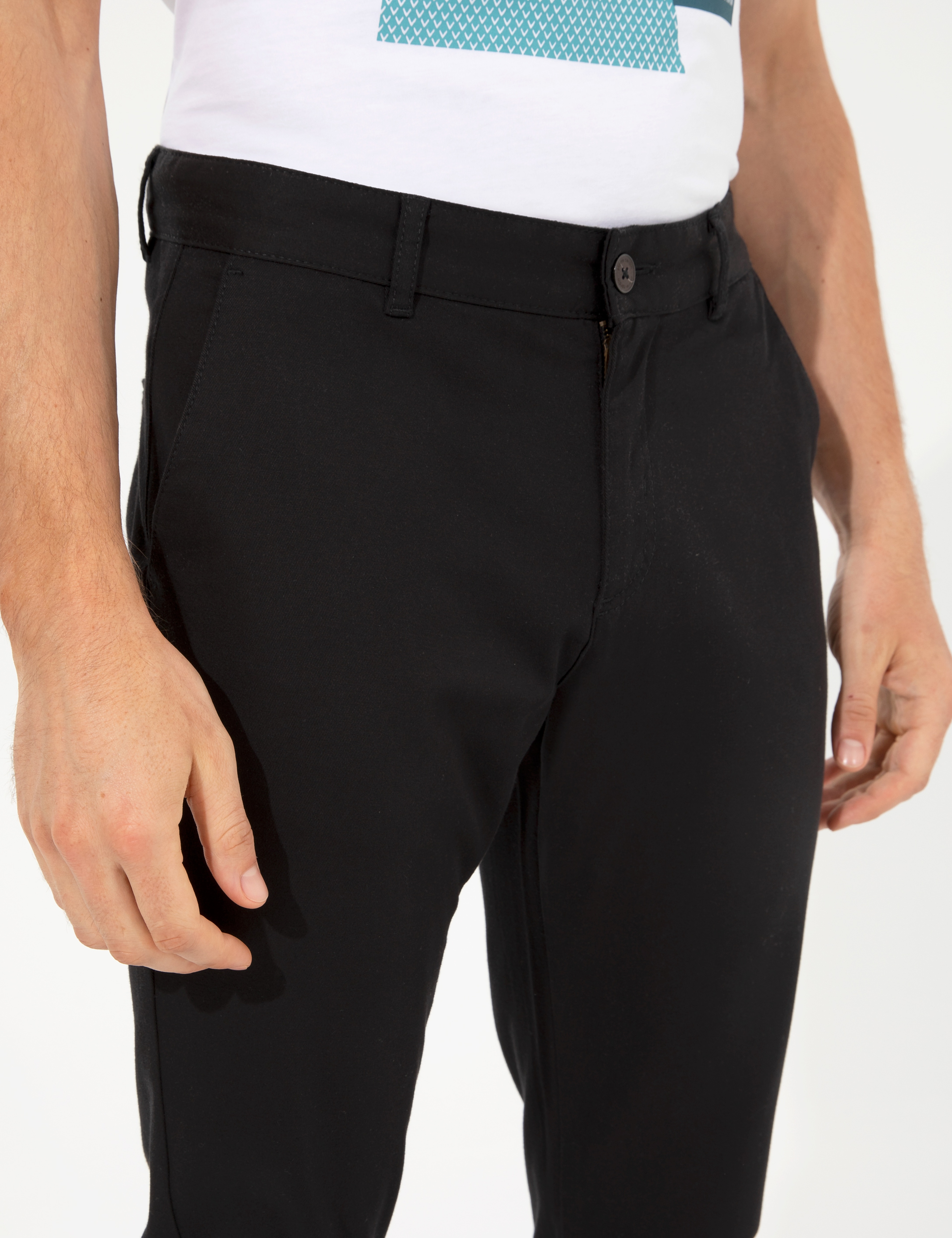 Siyah Slim Fit Kanvas Pantolon - Image 5
