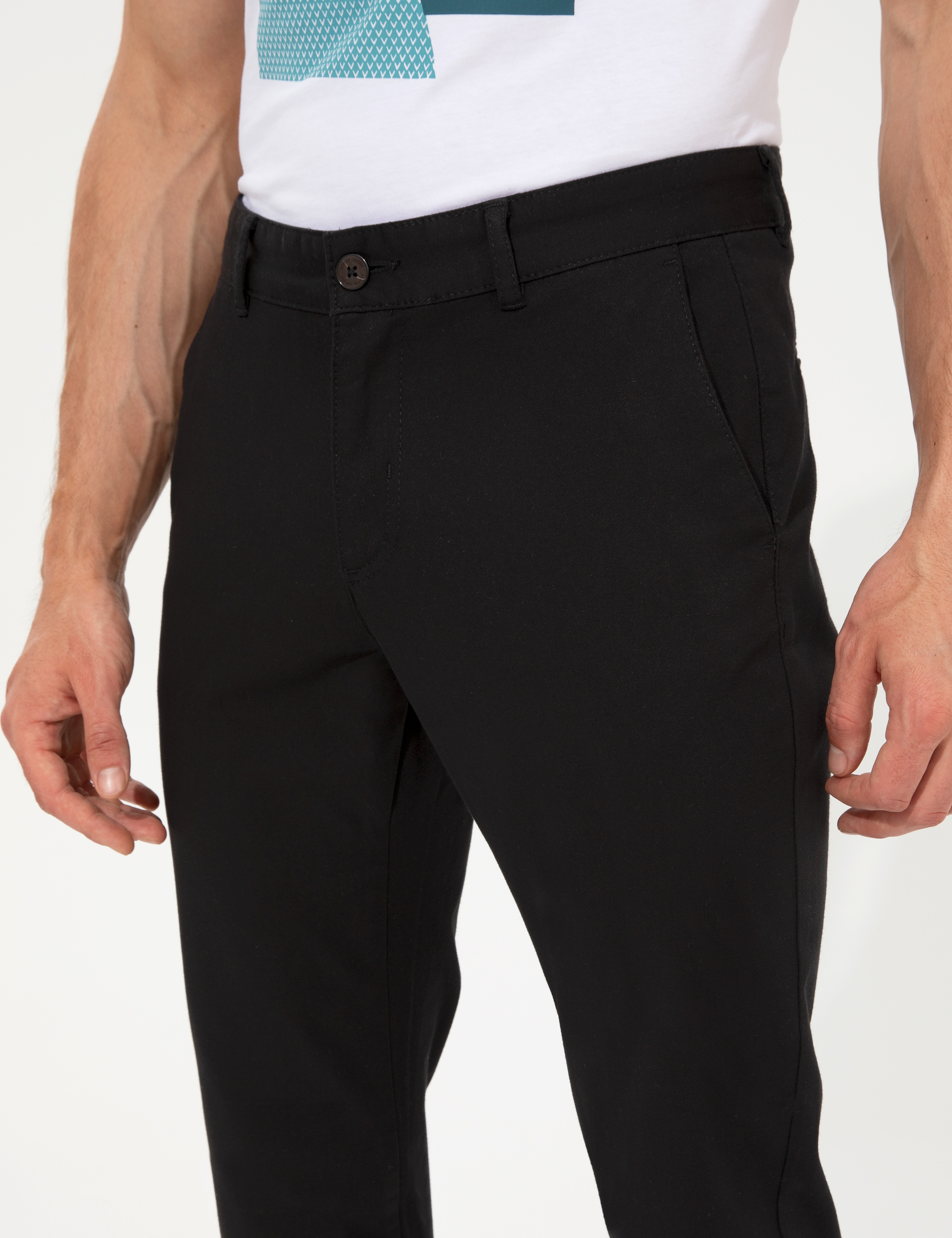 Siyah Slim Fit Kanvas Pantolon - Image 6
