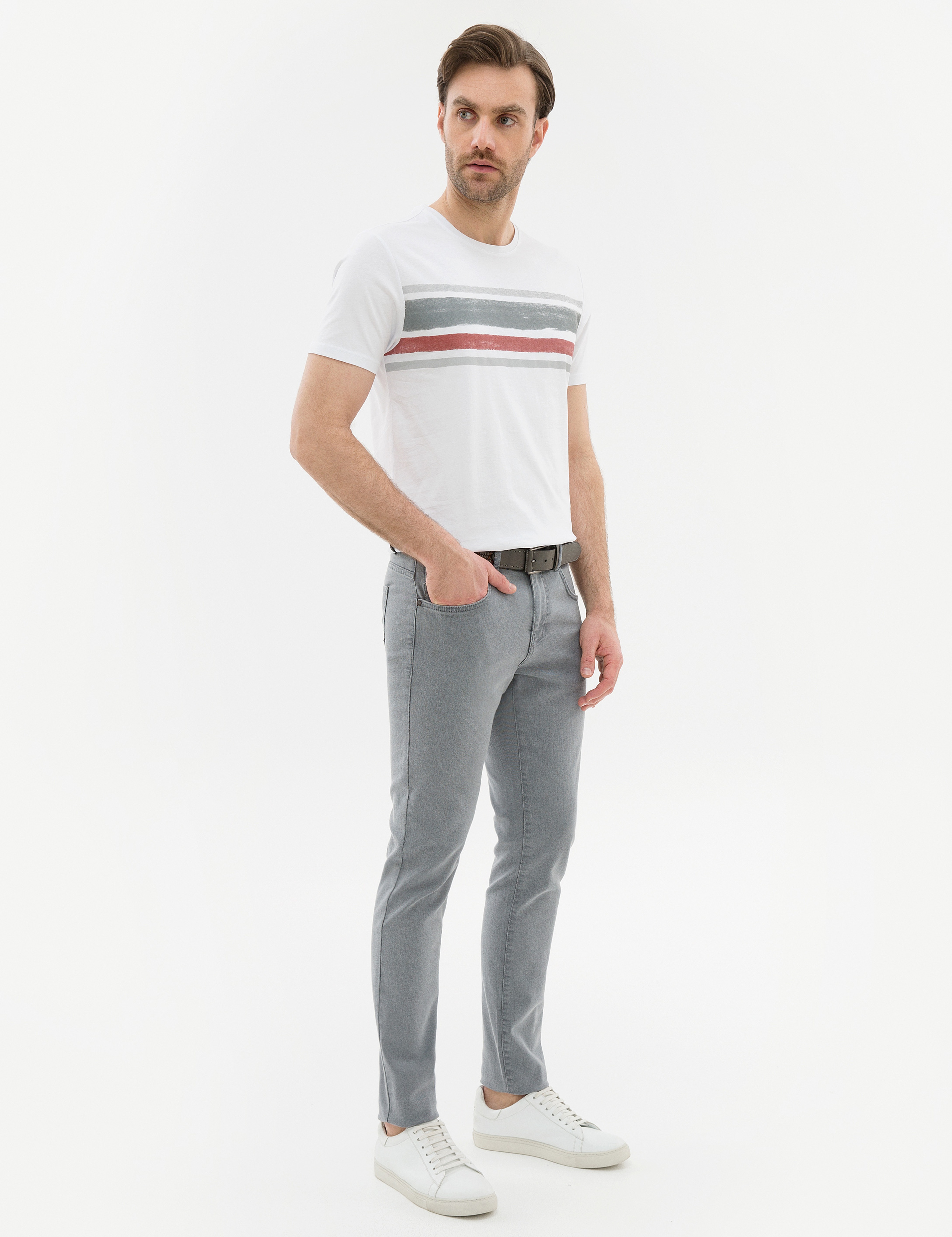 Gri Slim Fit Denim Pantolon - Image 2