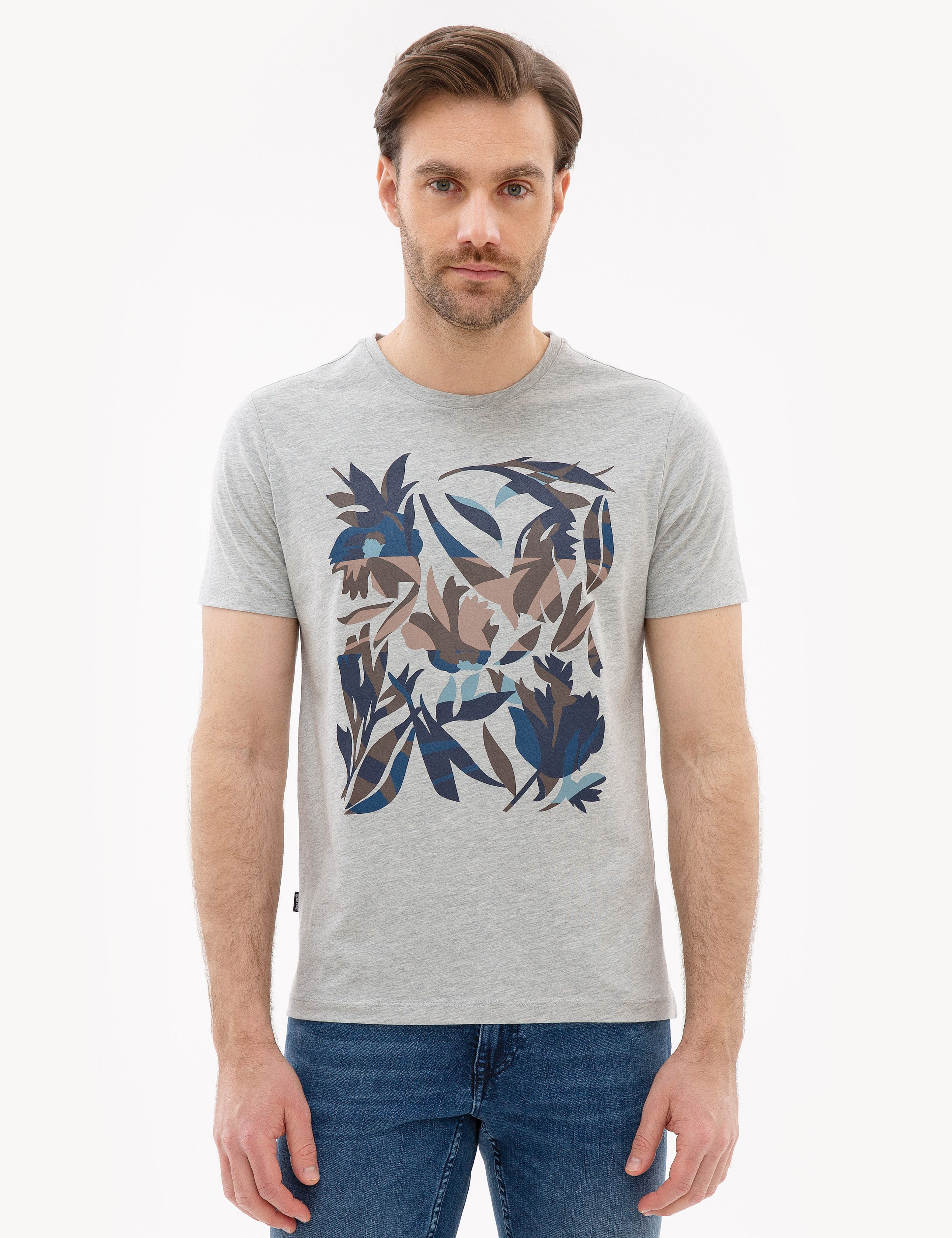 Açık Gri Melanj Slim Fit Bisiklet Yaka T-Shirt