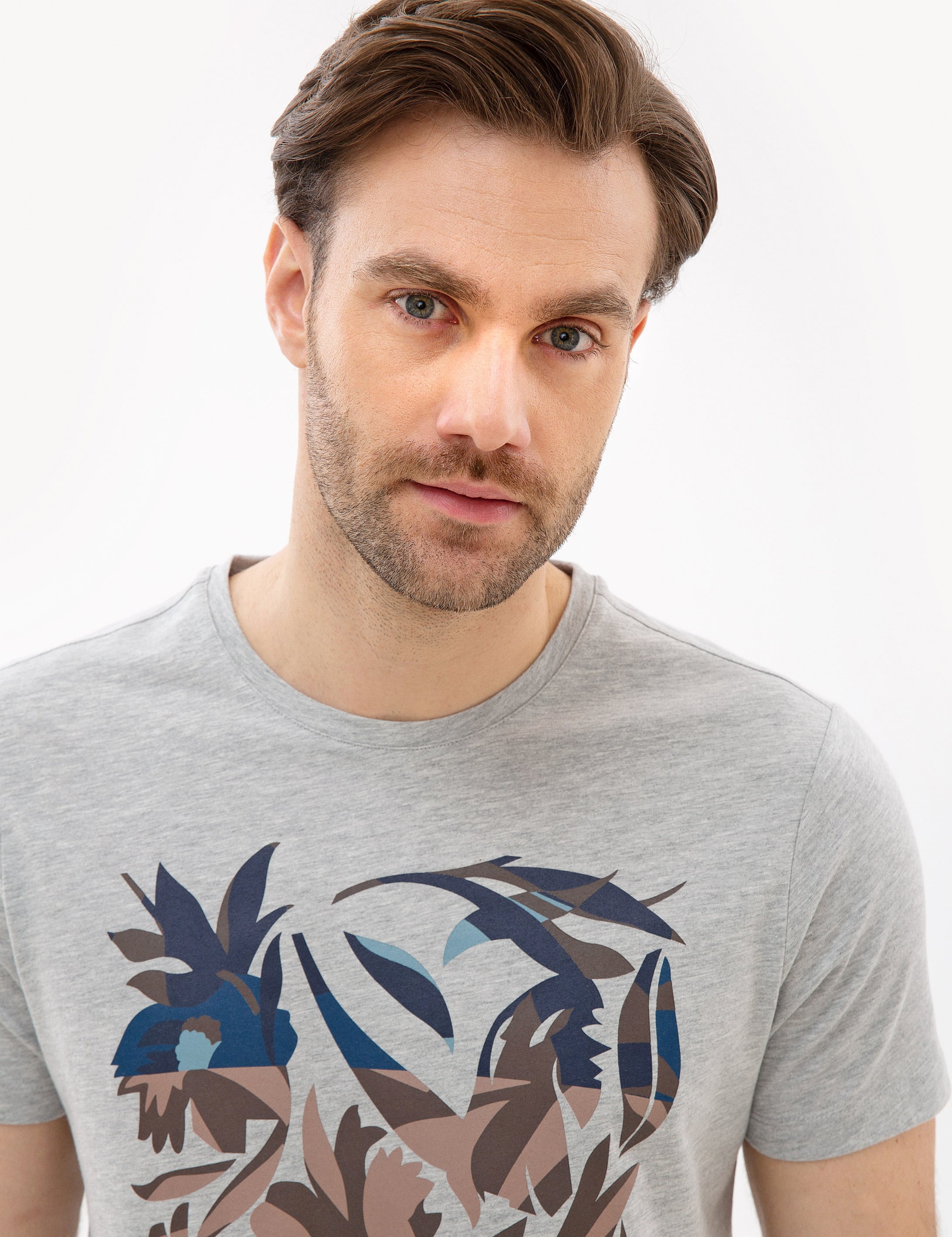 Açık Gri Melanj Slim Fit Bisiklet Yaka T-Shirt