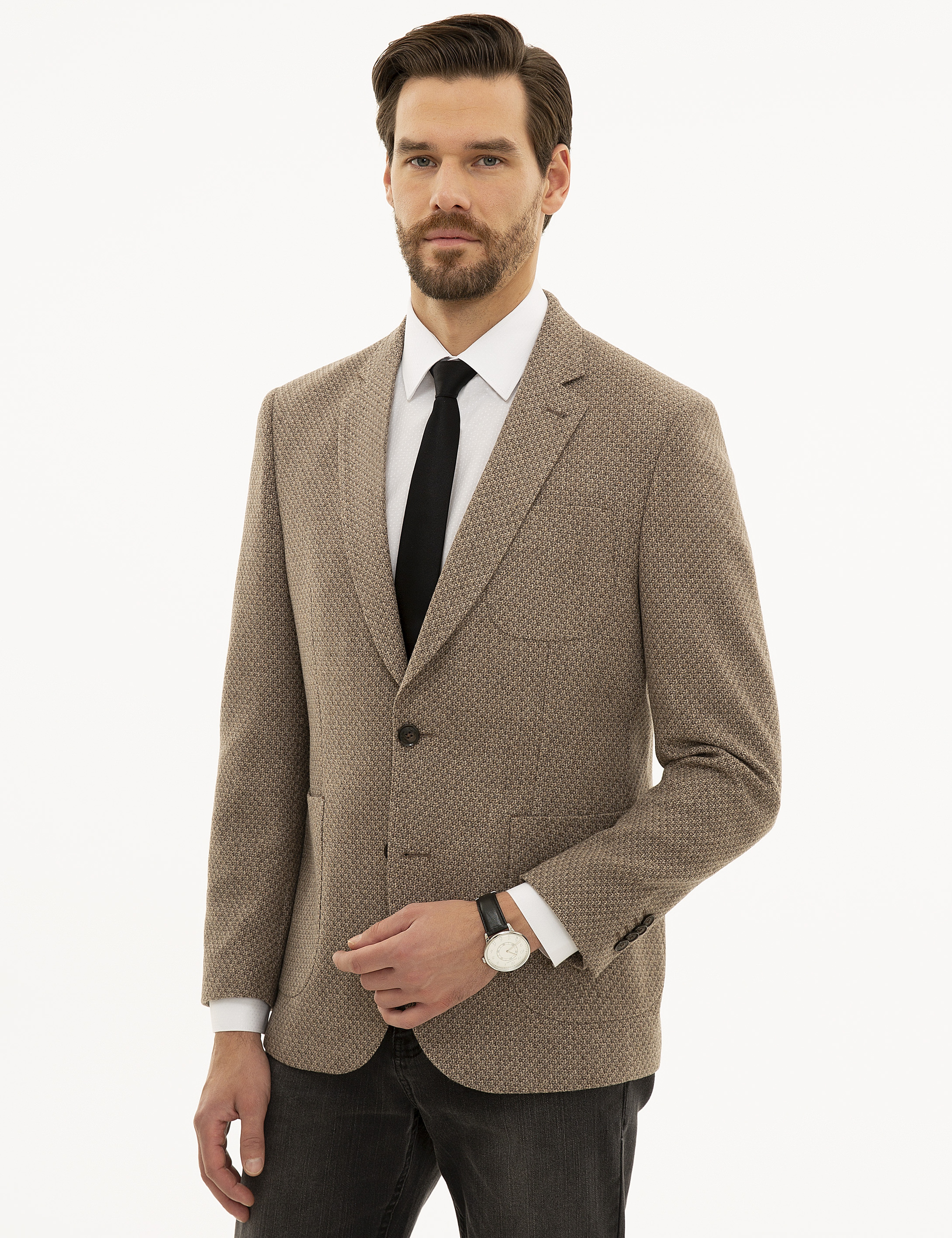 Açık Kahverengi Slim Fit Ceket - Image 3