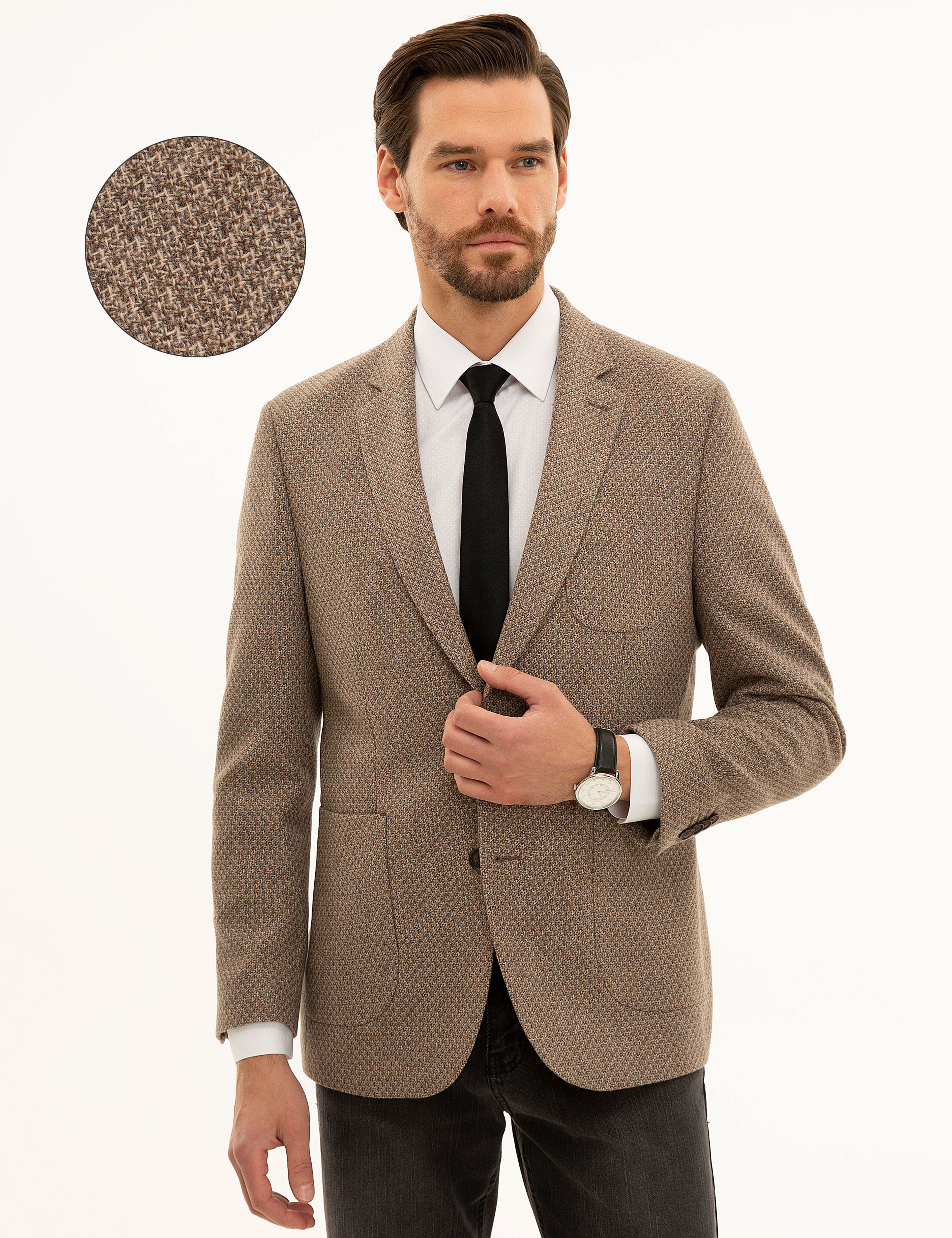 Açık Kahverengi Slim Fit Ceket - Image 1