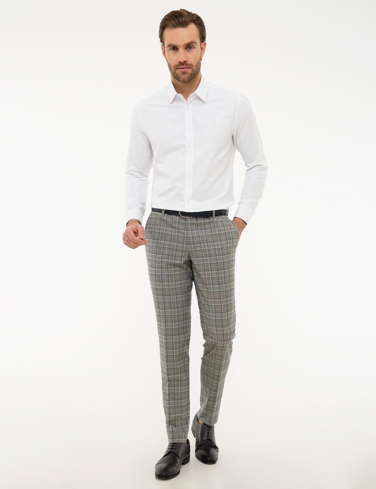 Ekose Gri Ekstra Slim Fit Pantolon