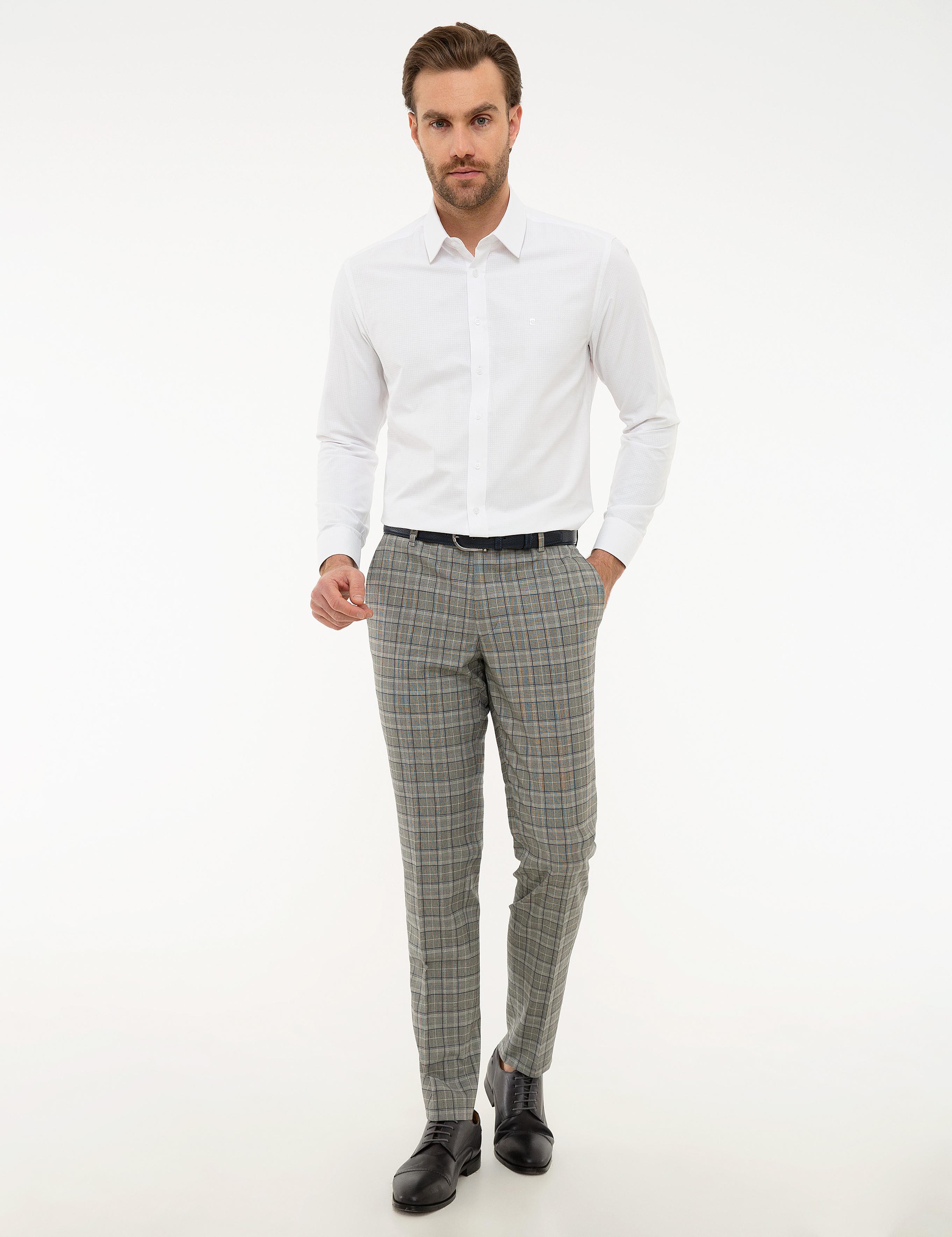 Ekose Gri Ekstra Slim Fit Pantolon