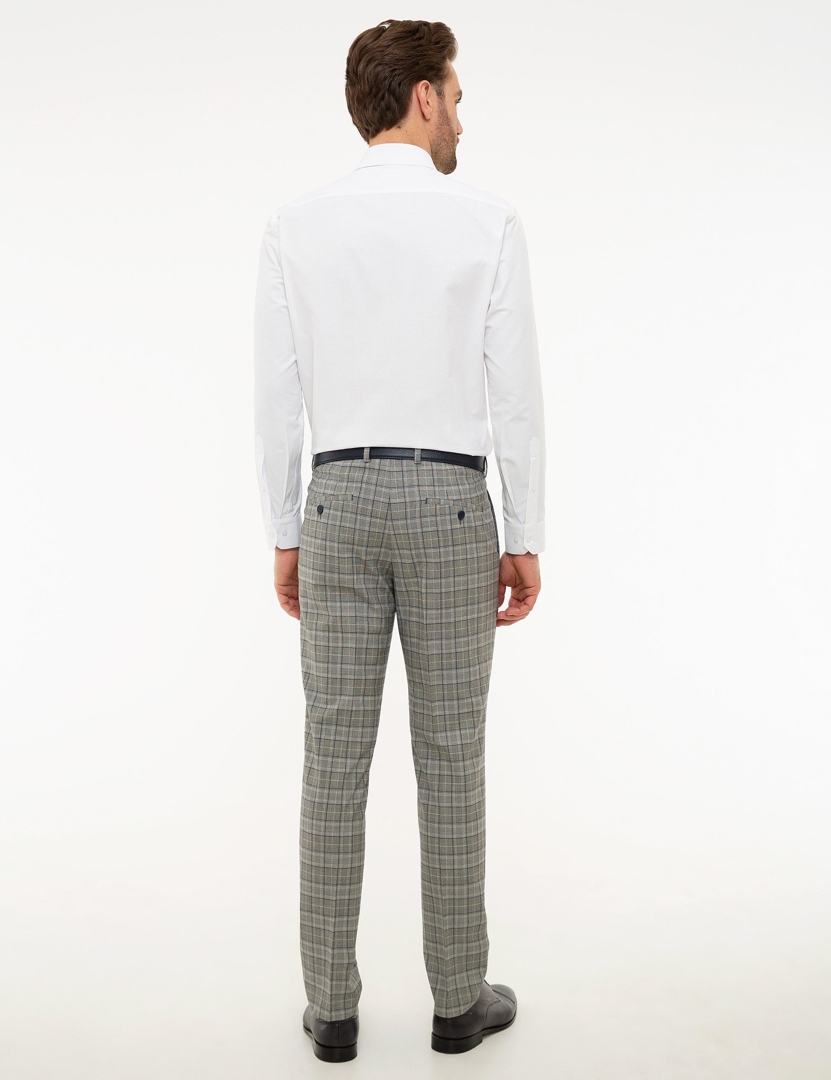 Ekose Gri Ekstra Slim Fit Pantolon